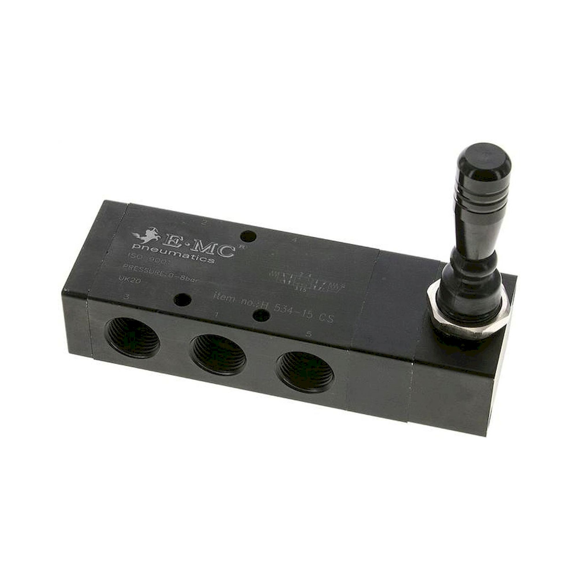 E.MC H 534-15 CS. 5/3-Wege Handhebelventil, G 1/2", Mittelstellung geschlossen, Federrückstellung