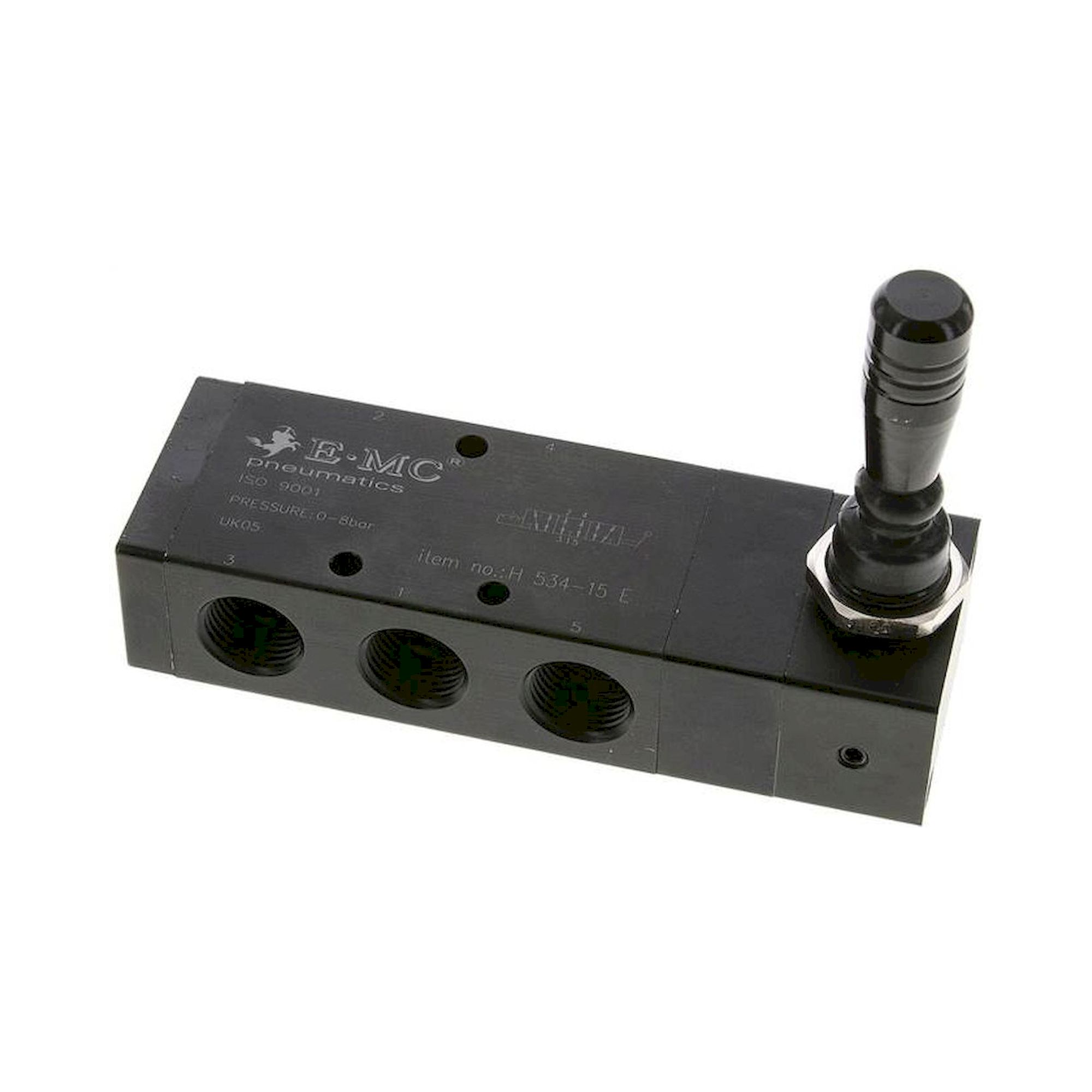 E.MC H 534-15 E. 5/3-Wege Handhebelventil, G 1/2", Mittelstellung entlüftet, Raste