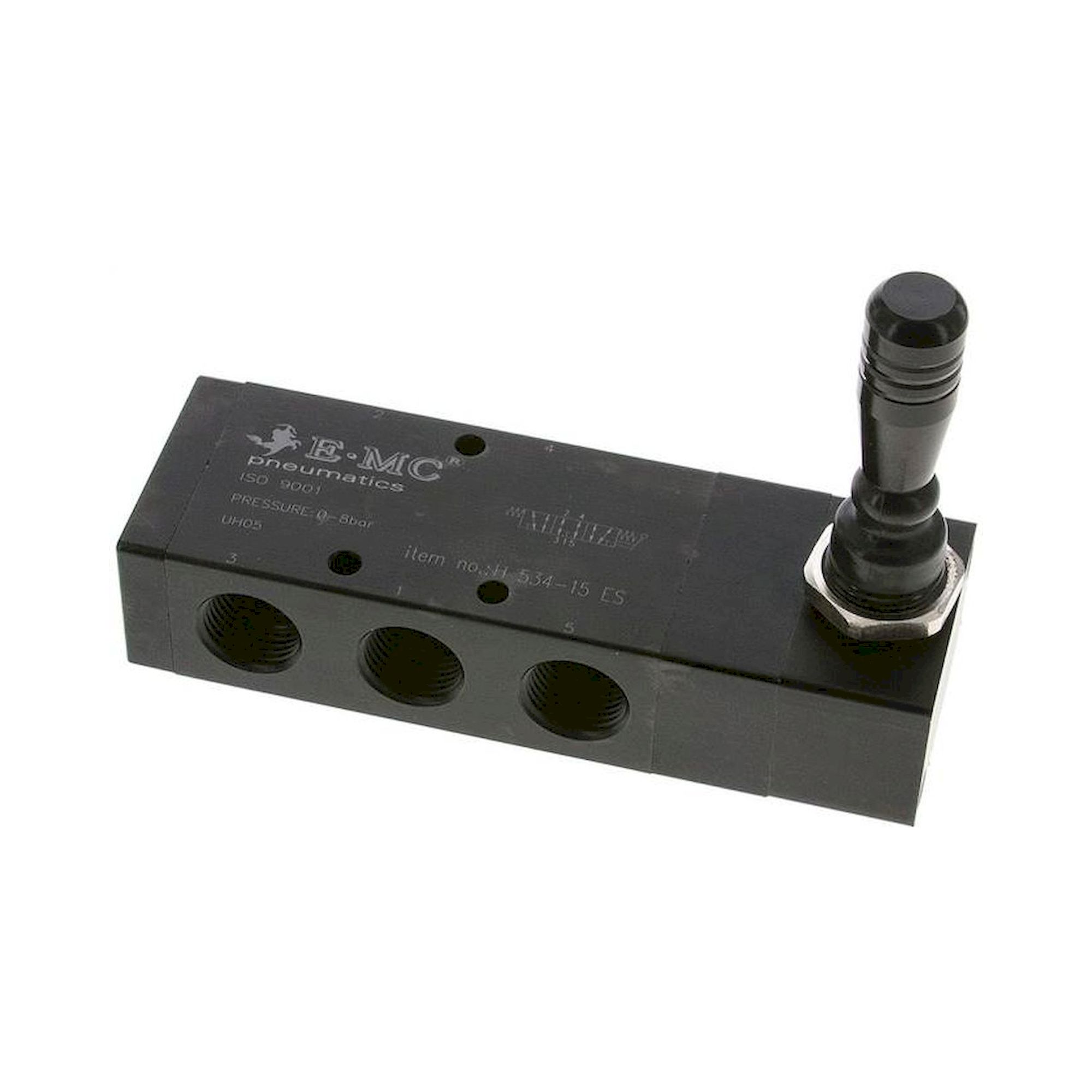 E.MC H 534-15 ES. 5/3-Wege Handhebelventil, G 1/2", Mittelstellung entlüftet, Federrückstellung