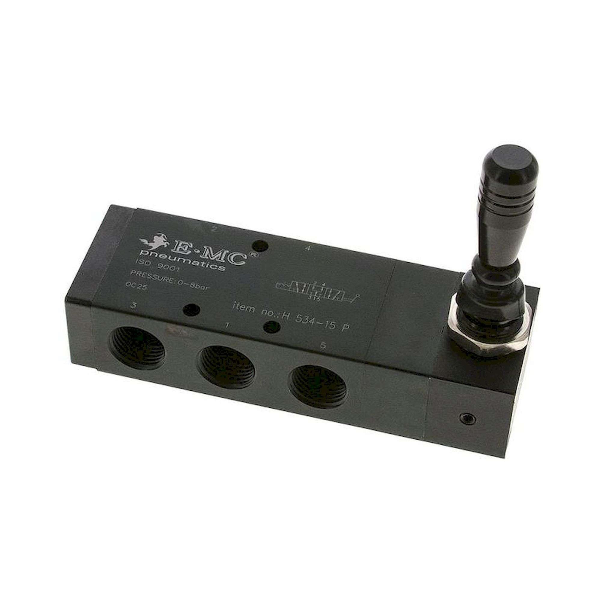 E.MC H 534-15 P. 5/3-Wege Handhebelventil, G 1/2", Mittelstellung belüftet, Raste