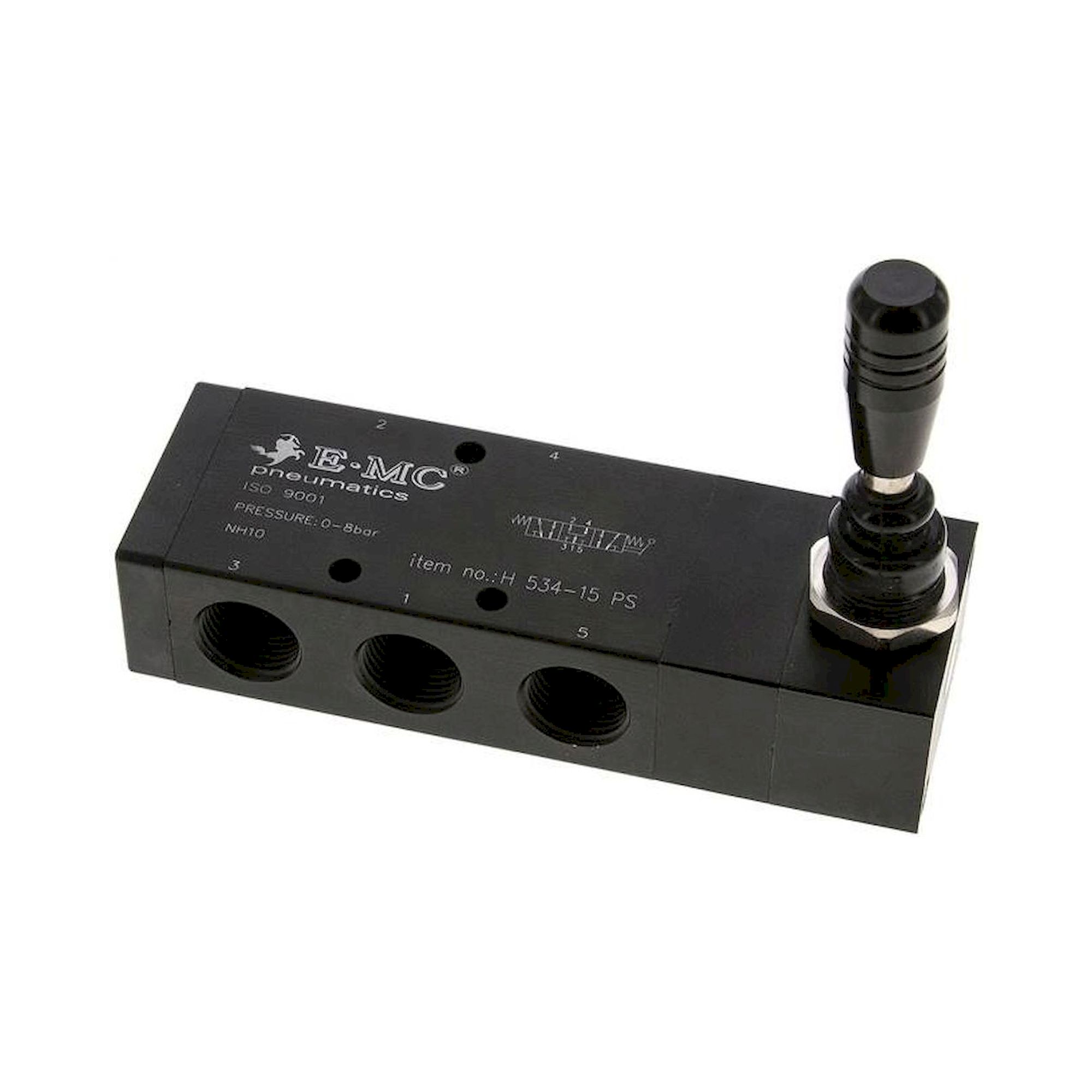 E.MC H 534-15 PS. 5/3-Wege Handhebelventil, G 1/2", Mittelstellung belüftet, Federrückstellung