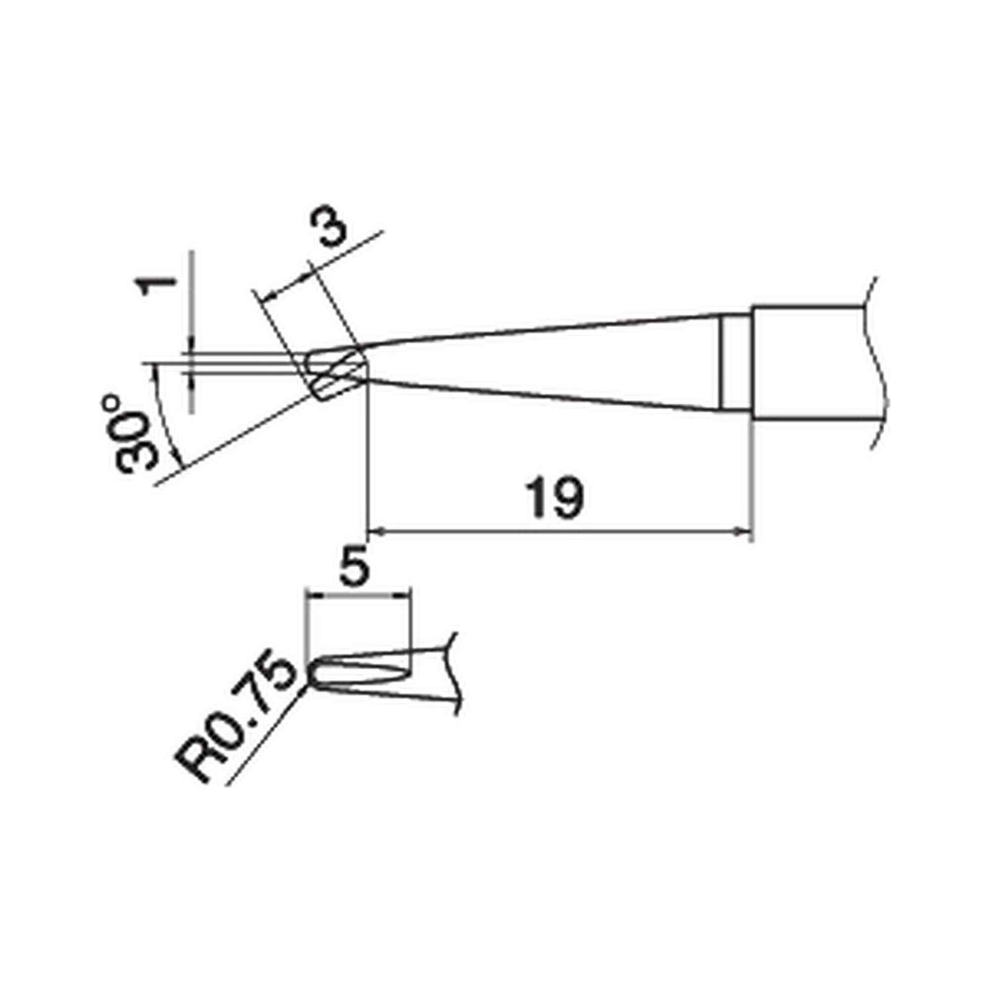 Hakko T15-1605. Soldering tip Shape-Long reach bent chisel