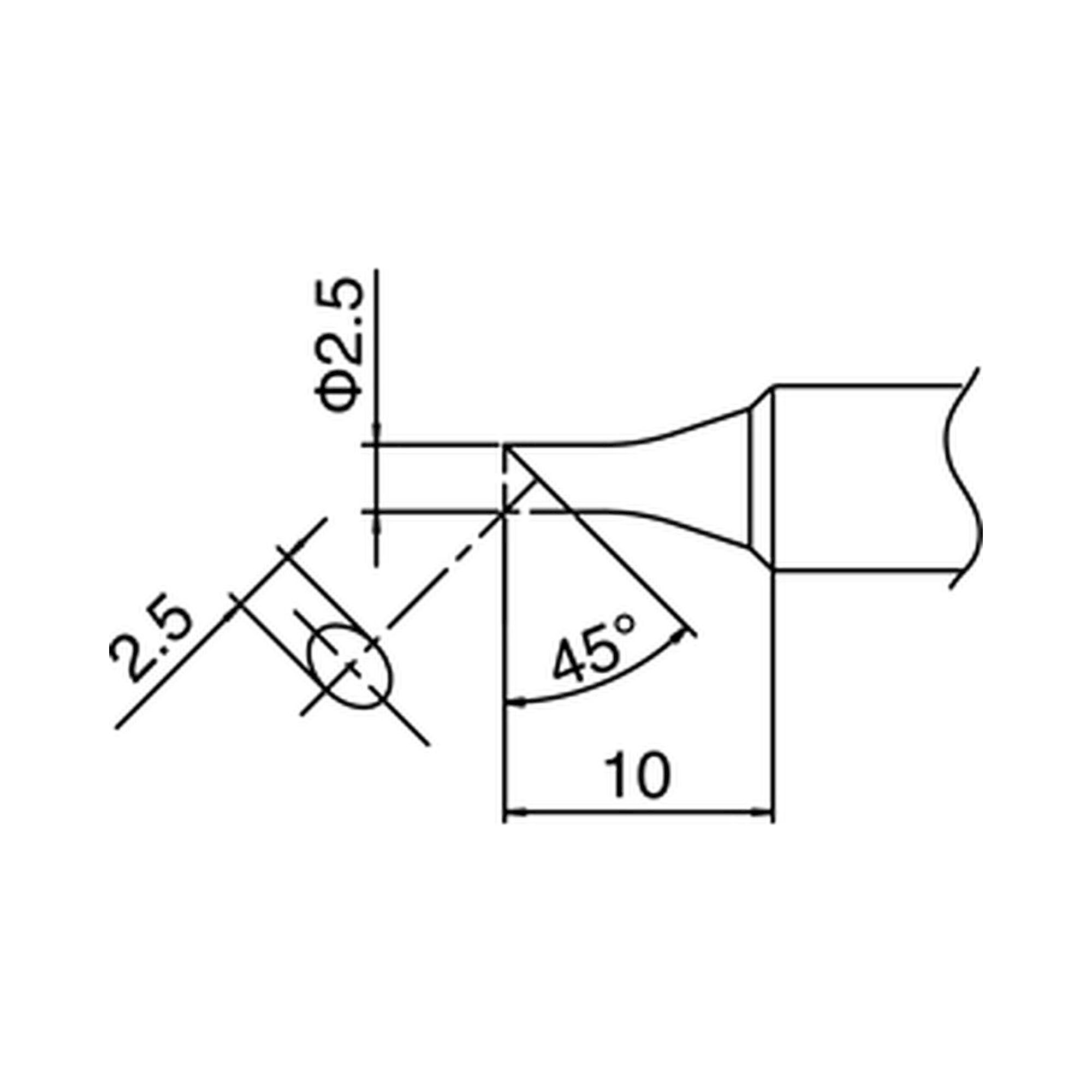 Hakko T18-CSF25. Soldering tip Shape-2.5CS This type has good heat transfer with short tip end design, tinned cut surface only.