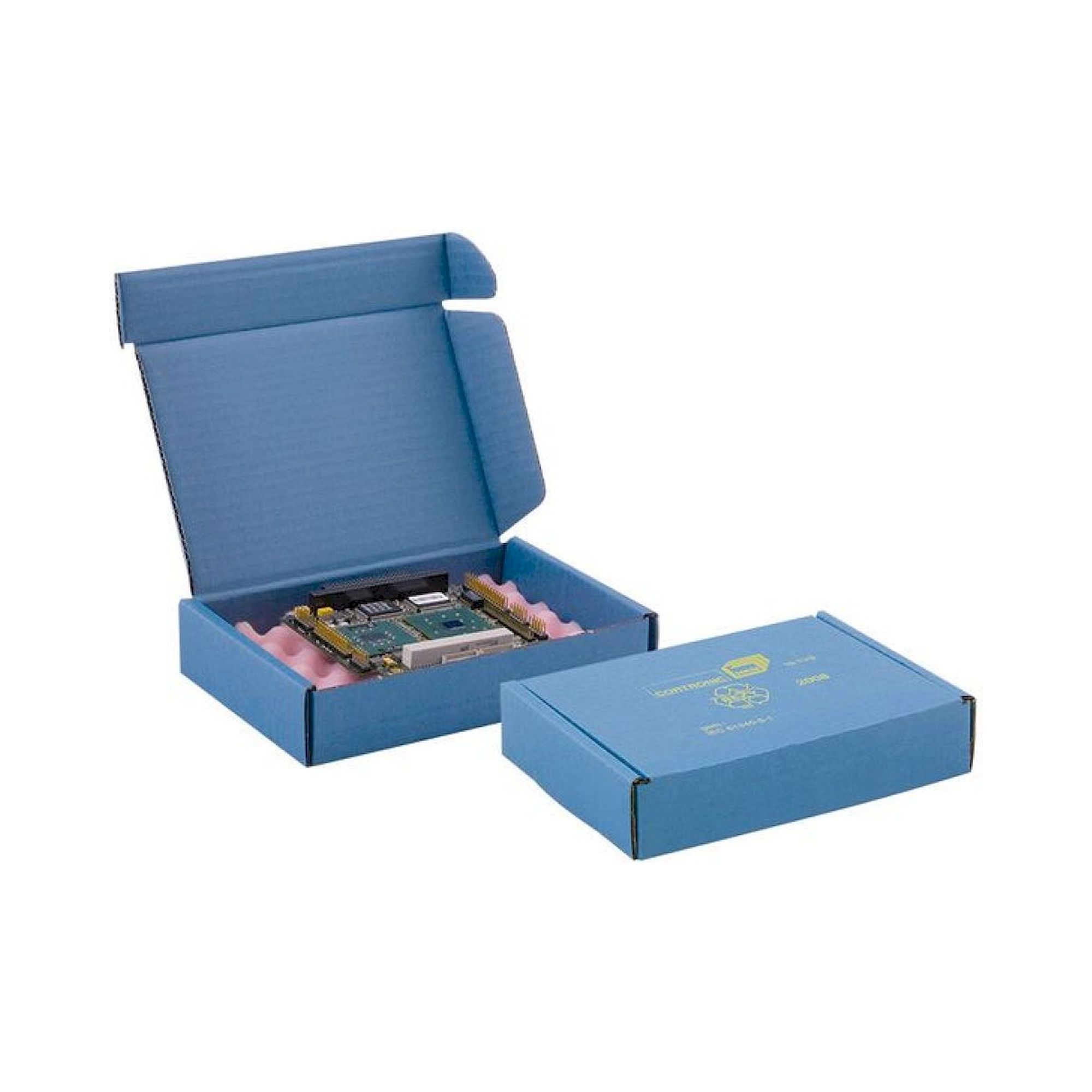 Hans Kolb 10003499-0001. ESD Versandschachtel blau, mit Warndruck, 40x40x15 mm, 01-TVS