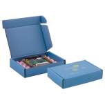 Hans Kolb 10003515-0001. ESD shipping box, blue, with warning print, 60x60x24 mm, 02-TVS