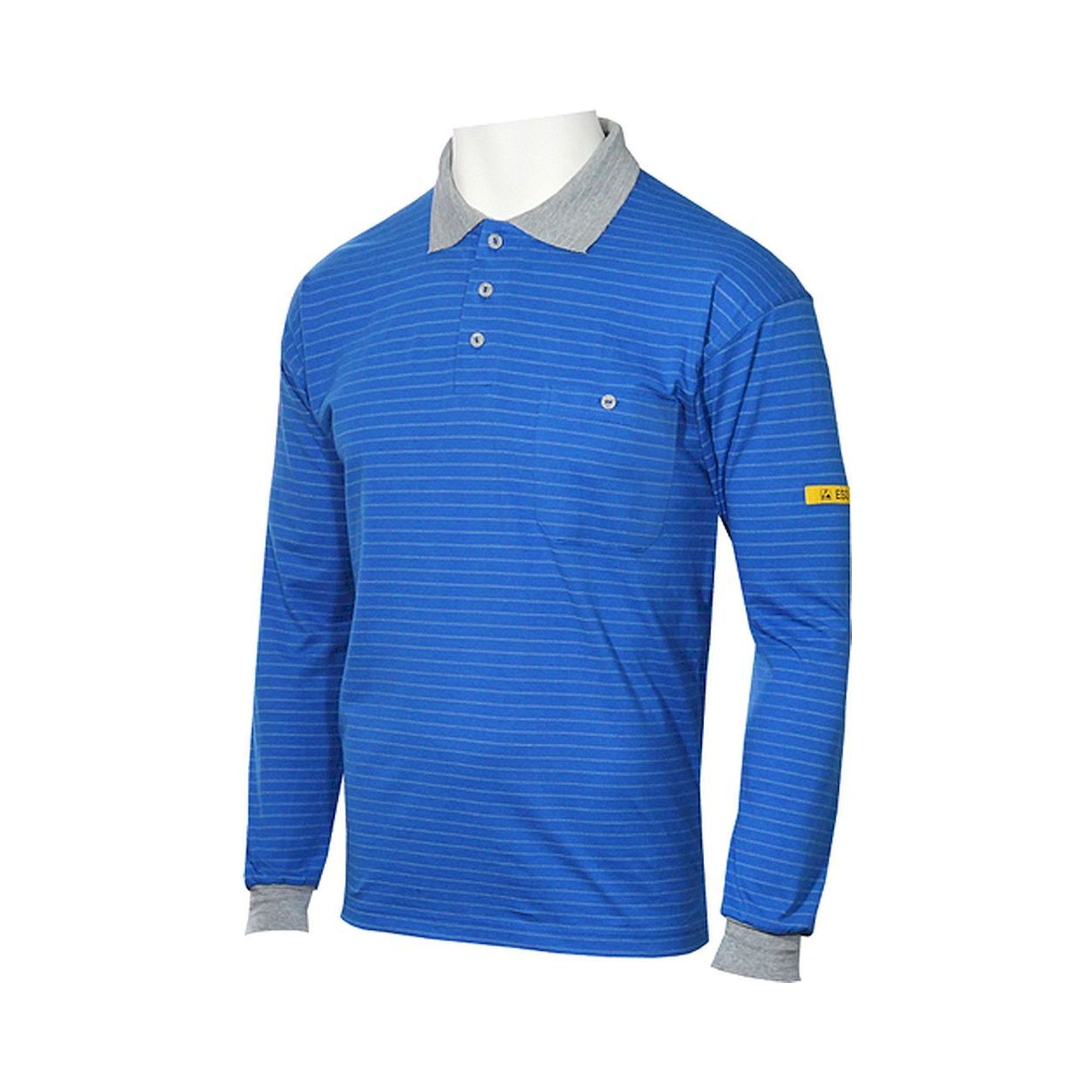 HB Schutzbekleidung 08011 86008 000 2031-L. ESD-Poloshirt CONDUCTEX Herren, langarm, blau/grau, Brusttasche, L