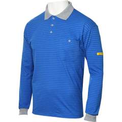 ESD-Poloshirt Conductex Herren, langarm, blau/grau, Brusttasche