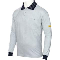 HB protectionbekleidung 08011 86008 000 2064-L. ESD polo shirt CONDUCTEX men, grey/blue, breast pocket, L