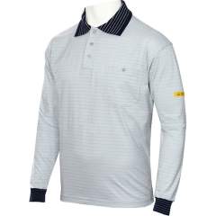 HB protectionbekleidung 08011 86008 000 2064-XL. ESD polo shirt CONDUCTEX men, grey/blue, breast pocket, XL