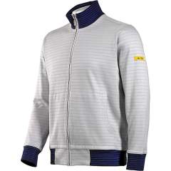 HB protectionbekleidung 08014 86012 000 2064-S. ESD sweat jacket with zip, grey/dark blue 300 g/m2, S