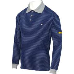 HB protectionbekleidung 08011 86008 000 2042-M. ESD polo shirt CONDUCTEX men, long-sleeved, dark blue/grey, chest pocket, M
