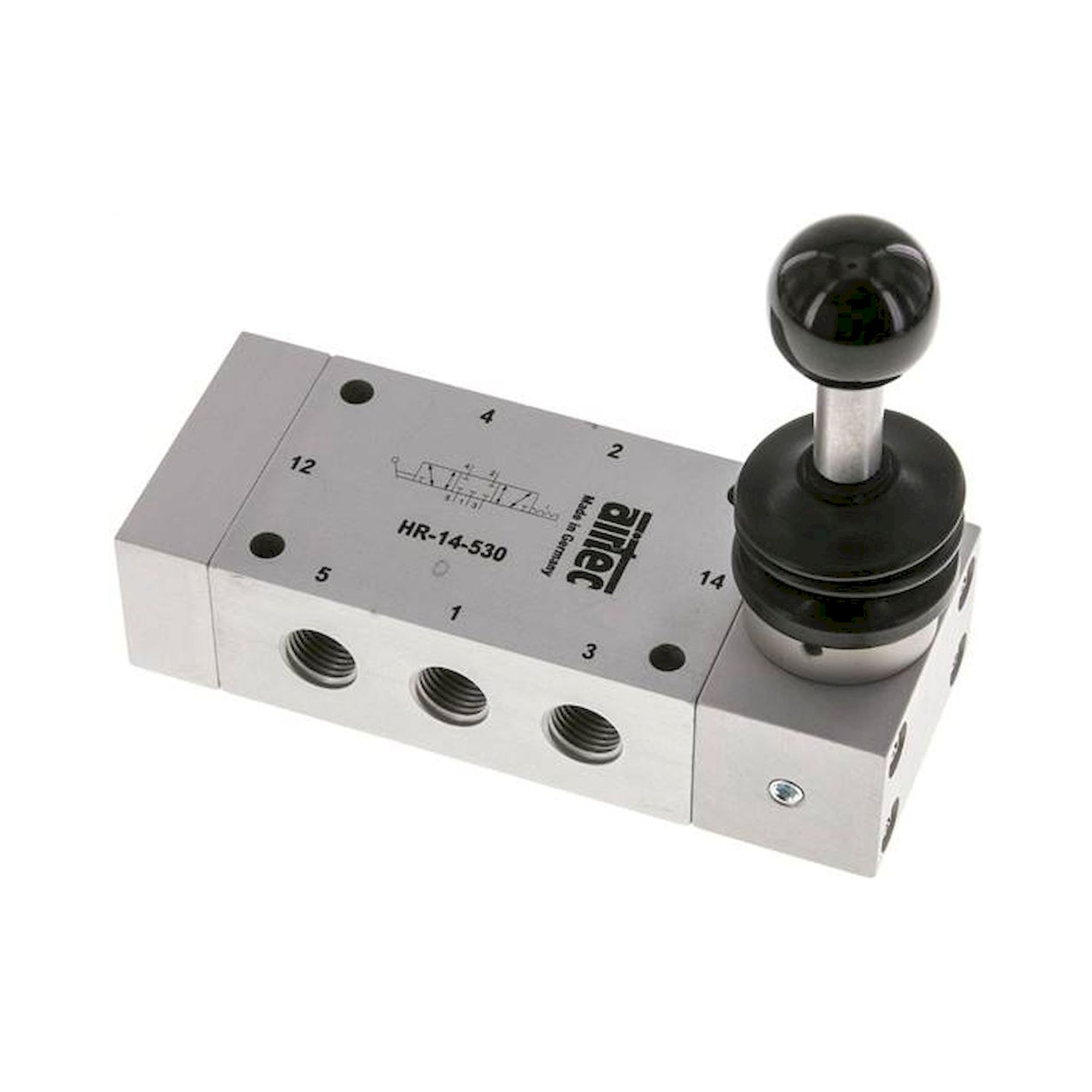 Airtec HR 14 530. 5/3-Wege Handhebelventil, Mittelstellung geschlossen, Raste, G 1/4"
