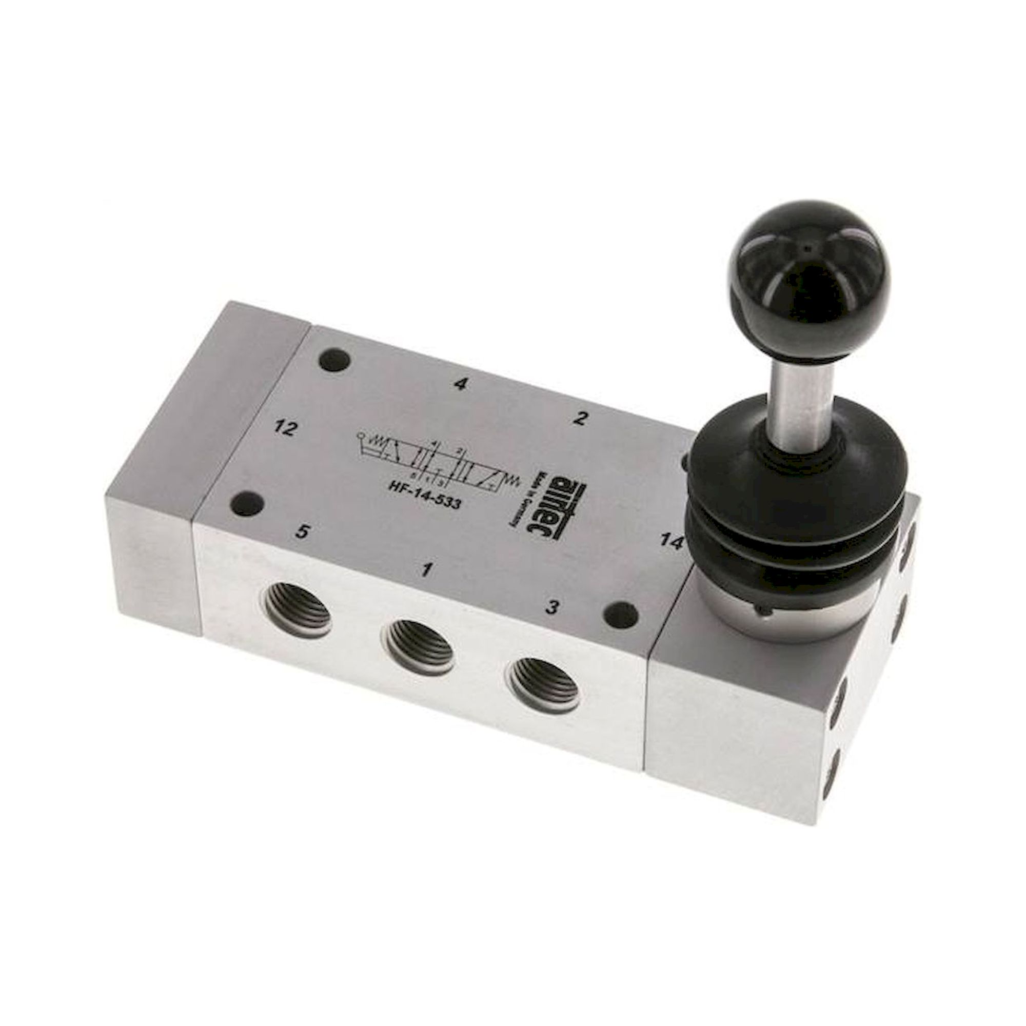 Airtec HR 14 533. 5/3-Wege Handhebelventil, Mittelstellung entlüftet, Raste, G 1/4"