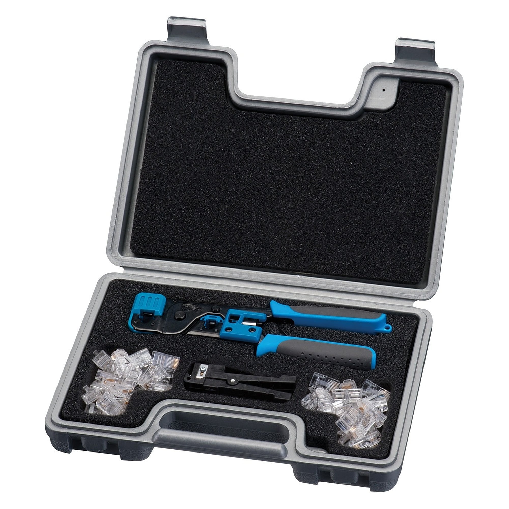 RJ45-Netzwerkinstallations-Set, Telemaster, Abisolierer 4,8-8 mm, 50 Cat5e-Stecker - IDEAL 33-750