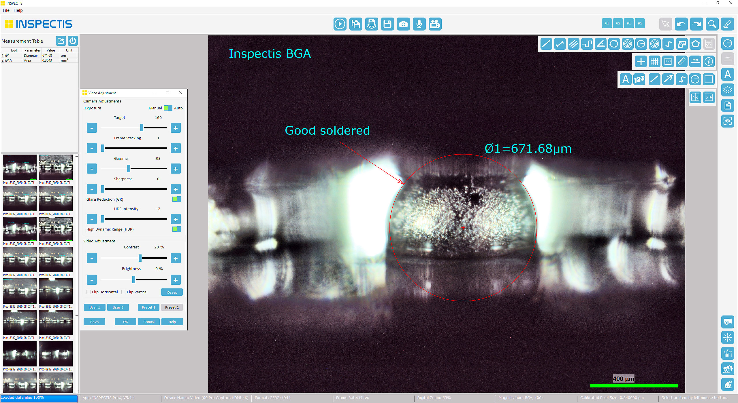 ProX BGA inspection software for side and top view - Inspectis DM-026