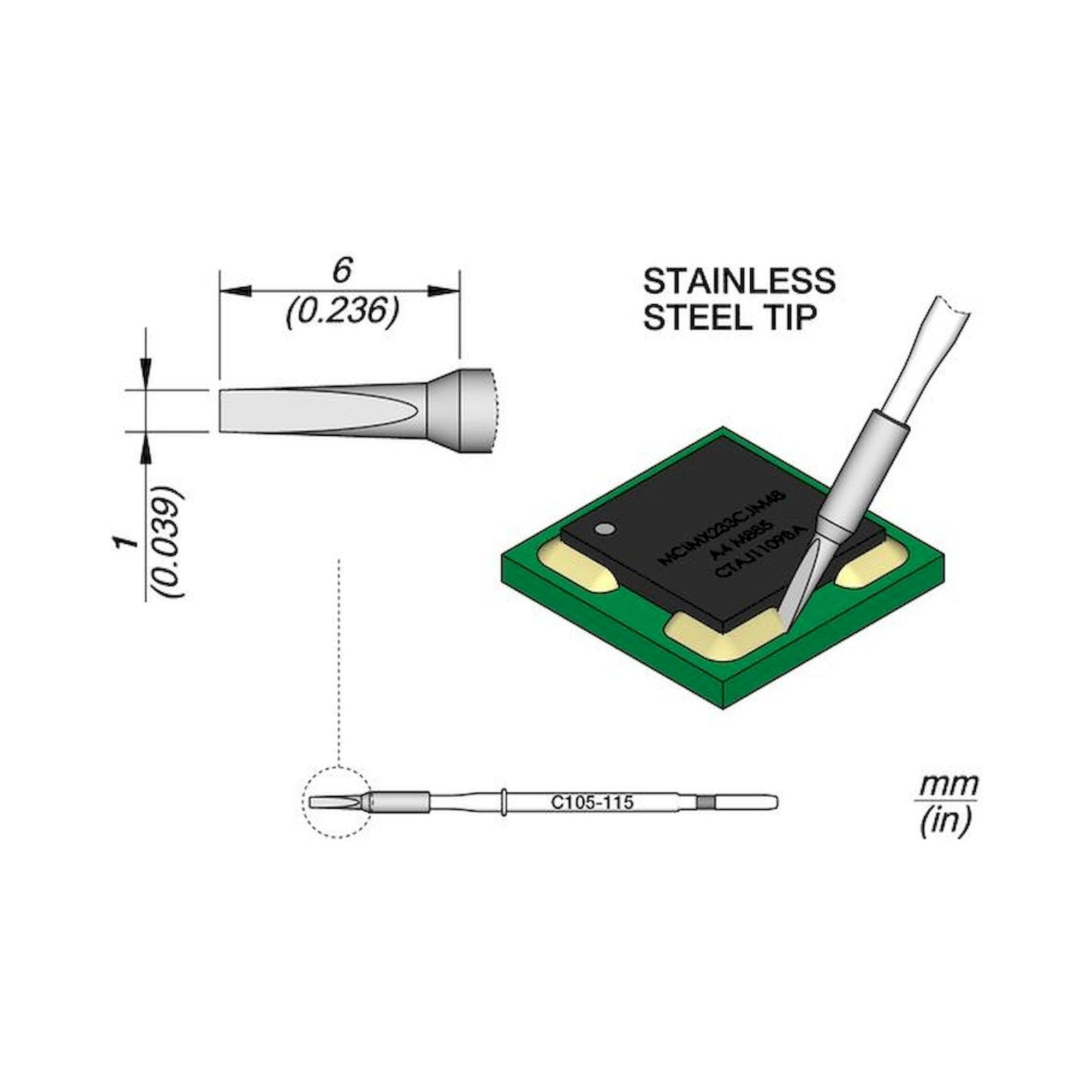 JBC C105115. Lötspitze zur Beschichtungsentfernung, 1 mm, C105115