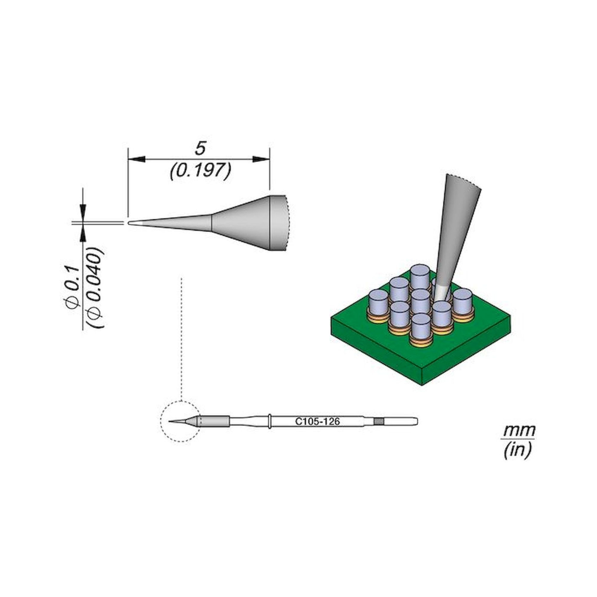 JBC C105126. Lötspitze konisch, D: 0,1 mm, gerade, C105126