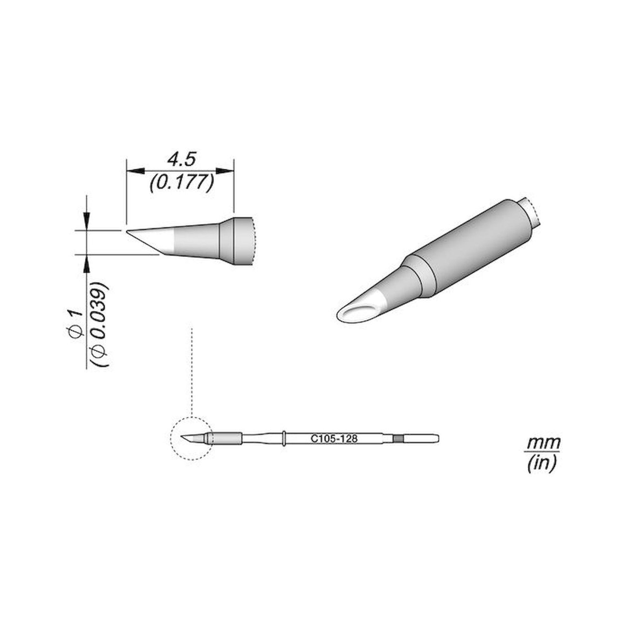 JBC C105128. Lötspitze Hohlkehle, D: 1 mm, C105128