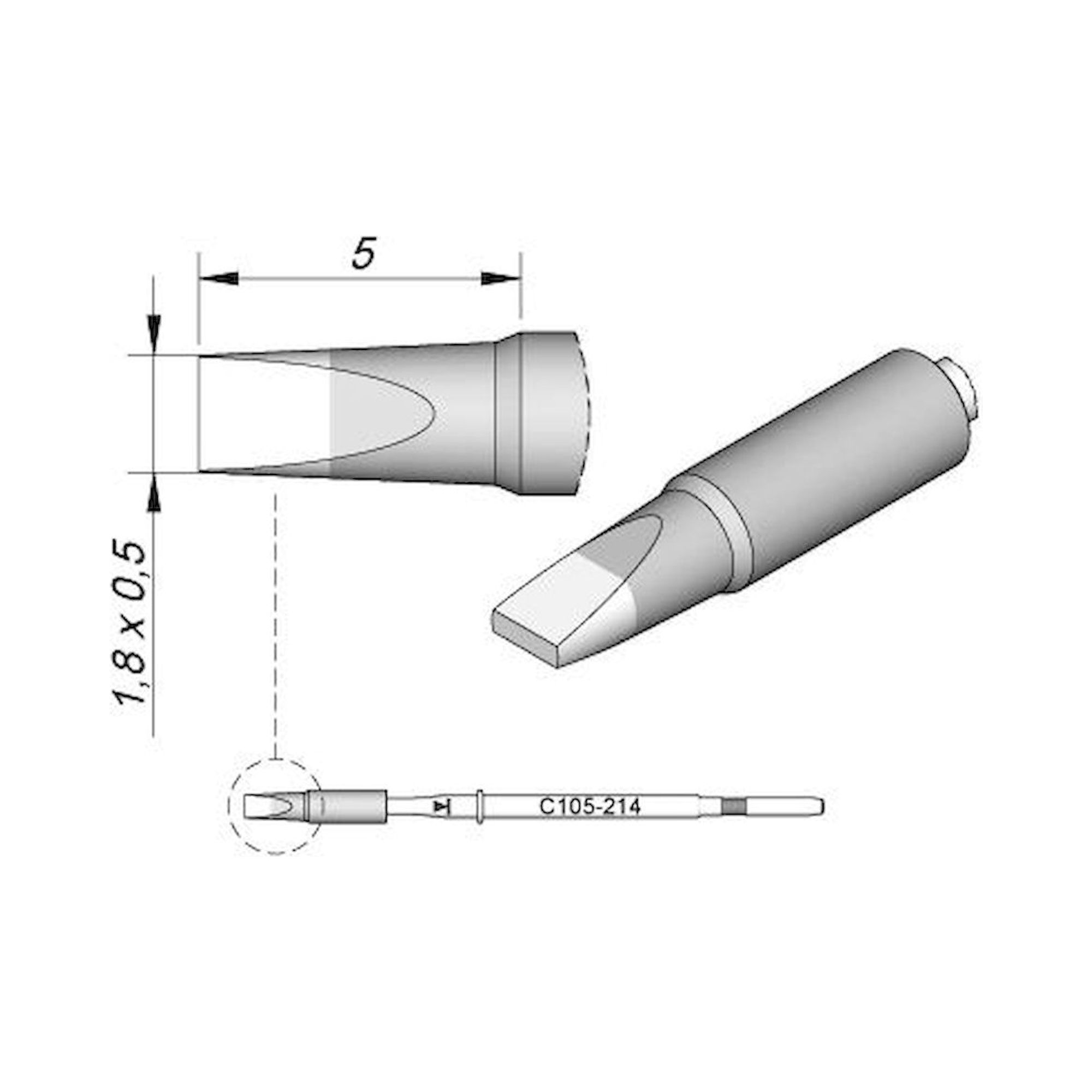 JBC C105214. Lötspitze meißelförmig, gerade, 1,8x0,5 mm, C105214