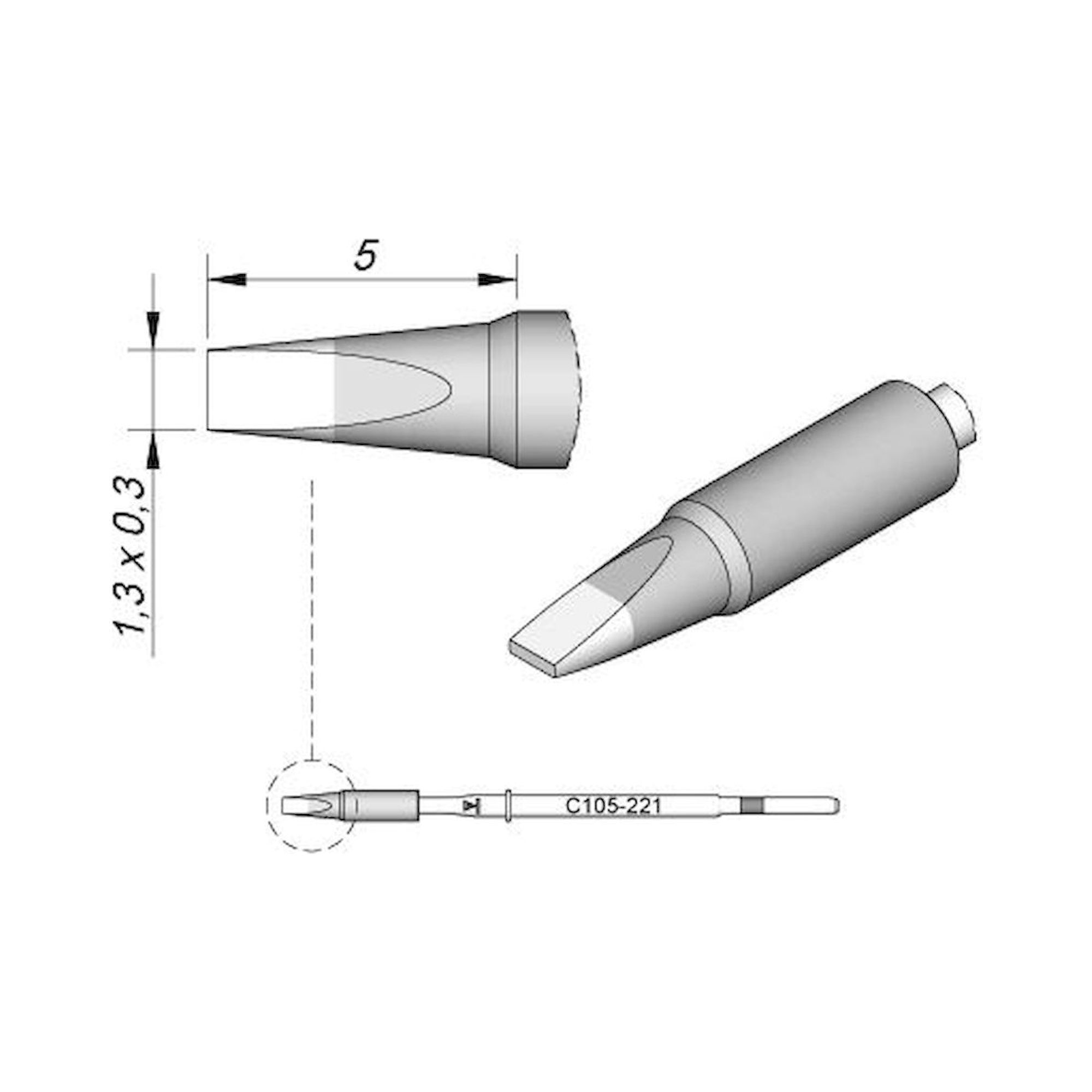 JBC C105221. Lötspitze meißelförmig, gerade, 1,3x0,3 mm, C105221