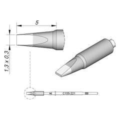 JBC C105221. Chisel shaped soldering tip, straight, 1.3x0.3 mm, C105221