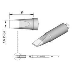 JBC C105222. Soldering tip chisel-shaped, straight, 1.6x0.3 mm, C105222
