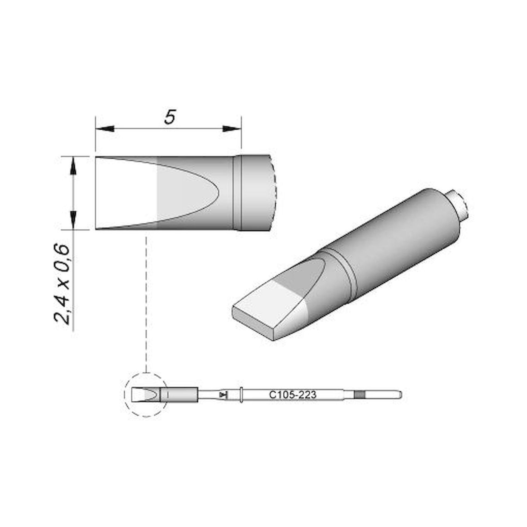 JBC C105223. Lötspitze meißelförmig, gerade, 2,4x0,6 mm, C105223