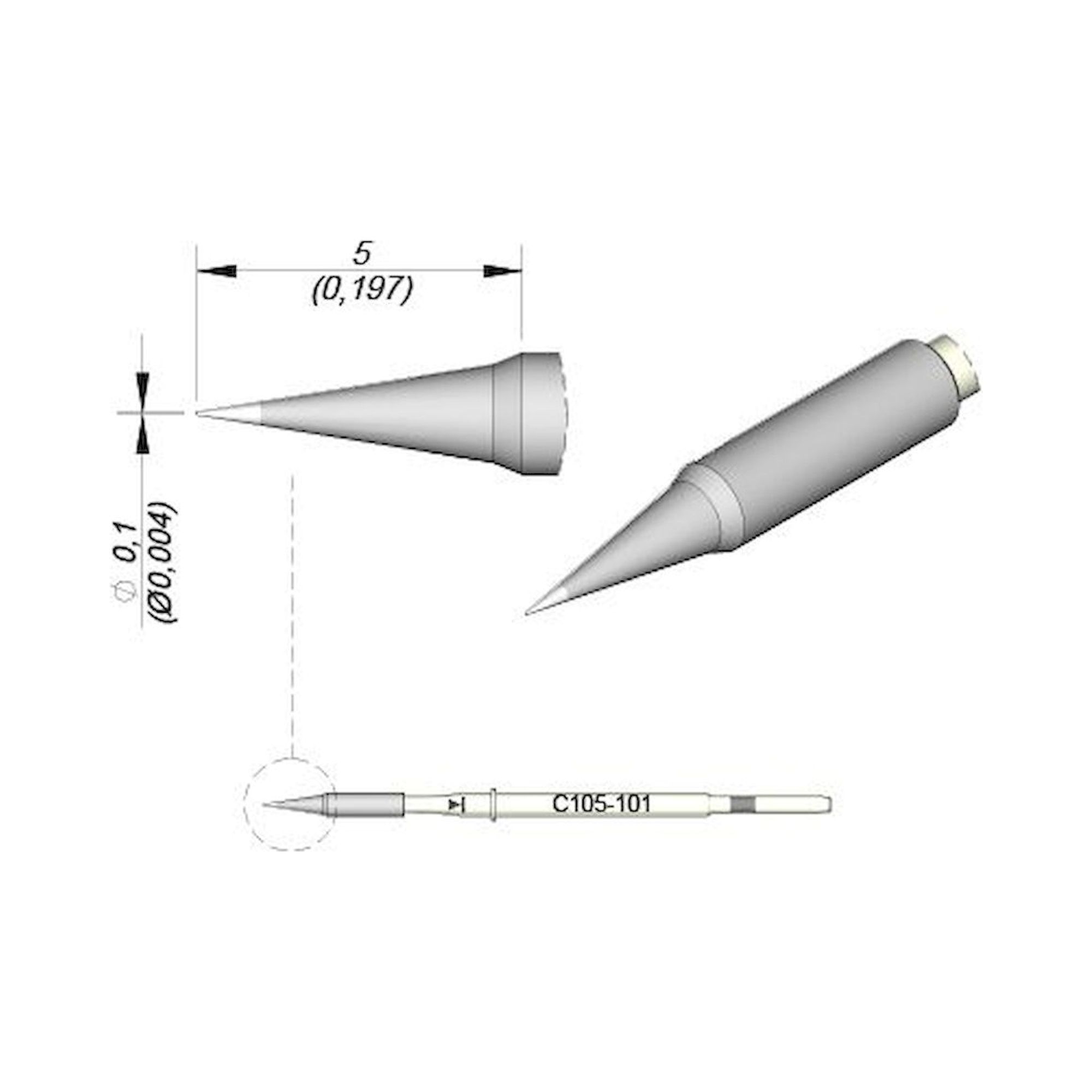 JBC C115101. Soldering tip conical, D: 0.1 mm, C115101