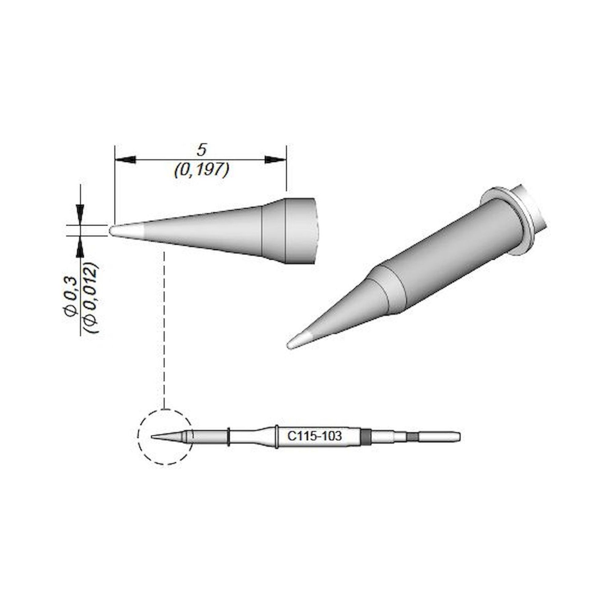 JBC C115103. Conical soldering tip, D: 0.3 mm, C115103