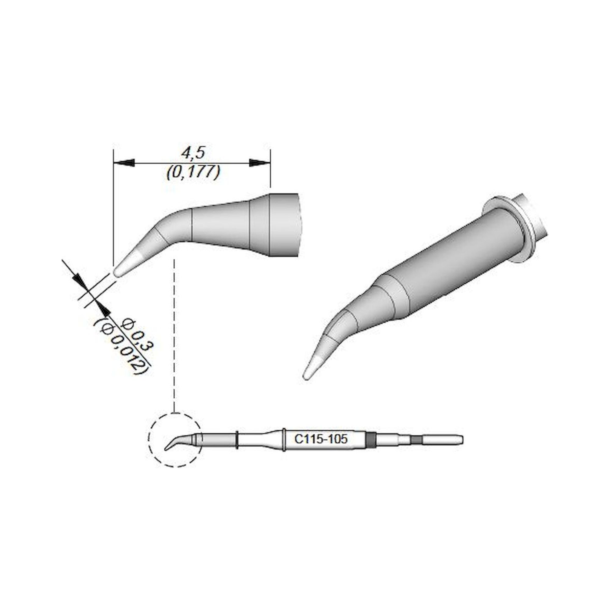 JBC C115105. Soldering tip conically curved, D: 0.3 mm