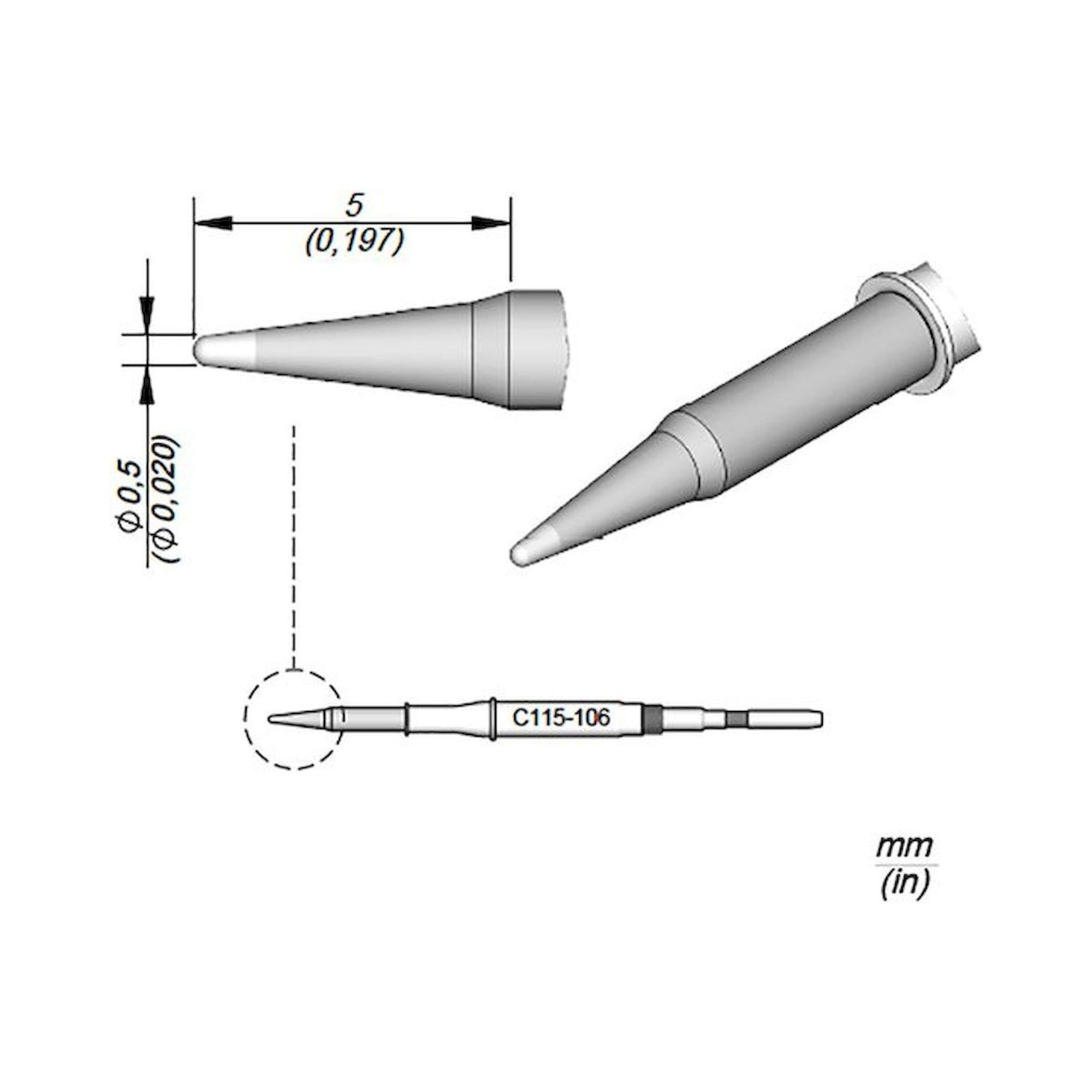 JBC C115106. Conical soldering tip, D: 0.5 mm, C115106