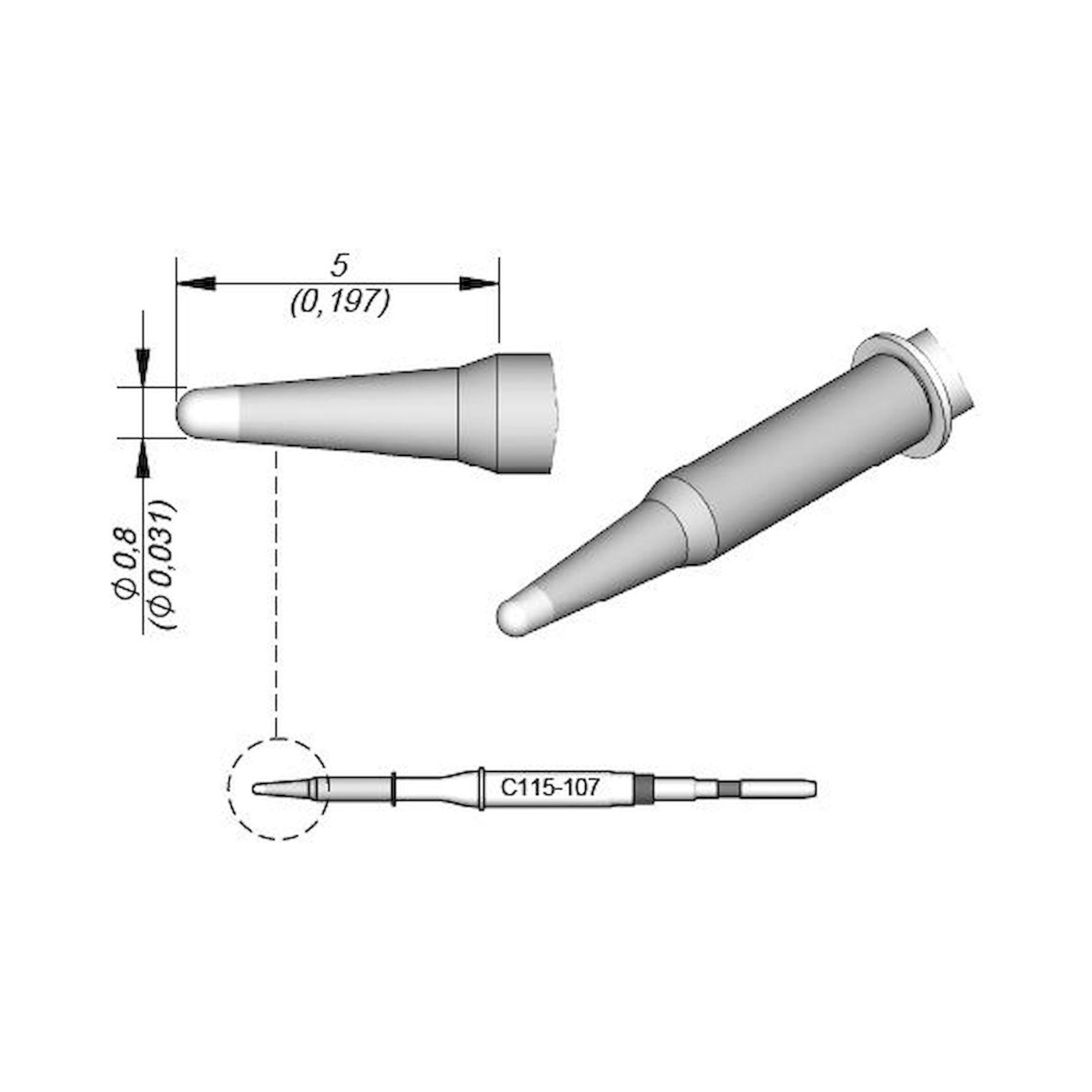 JBC C115107. Soldering tip conical, D: 0.8 mm, C115107
