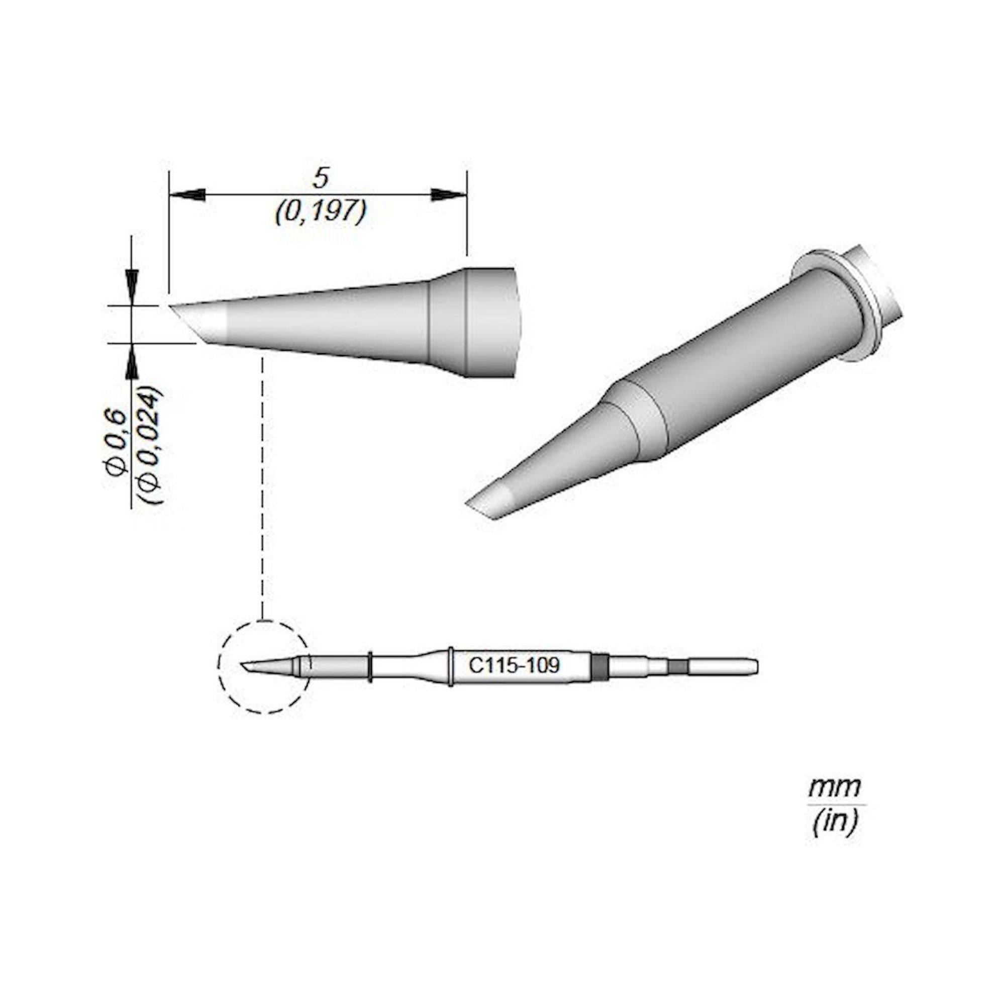 JBC C115109. Soldering tip bevelled, D: 0.6 mm, C115109