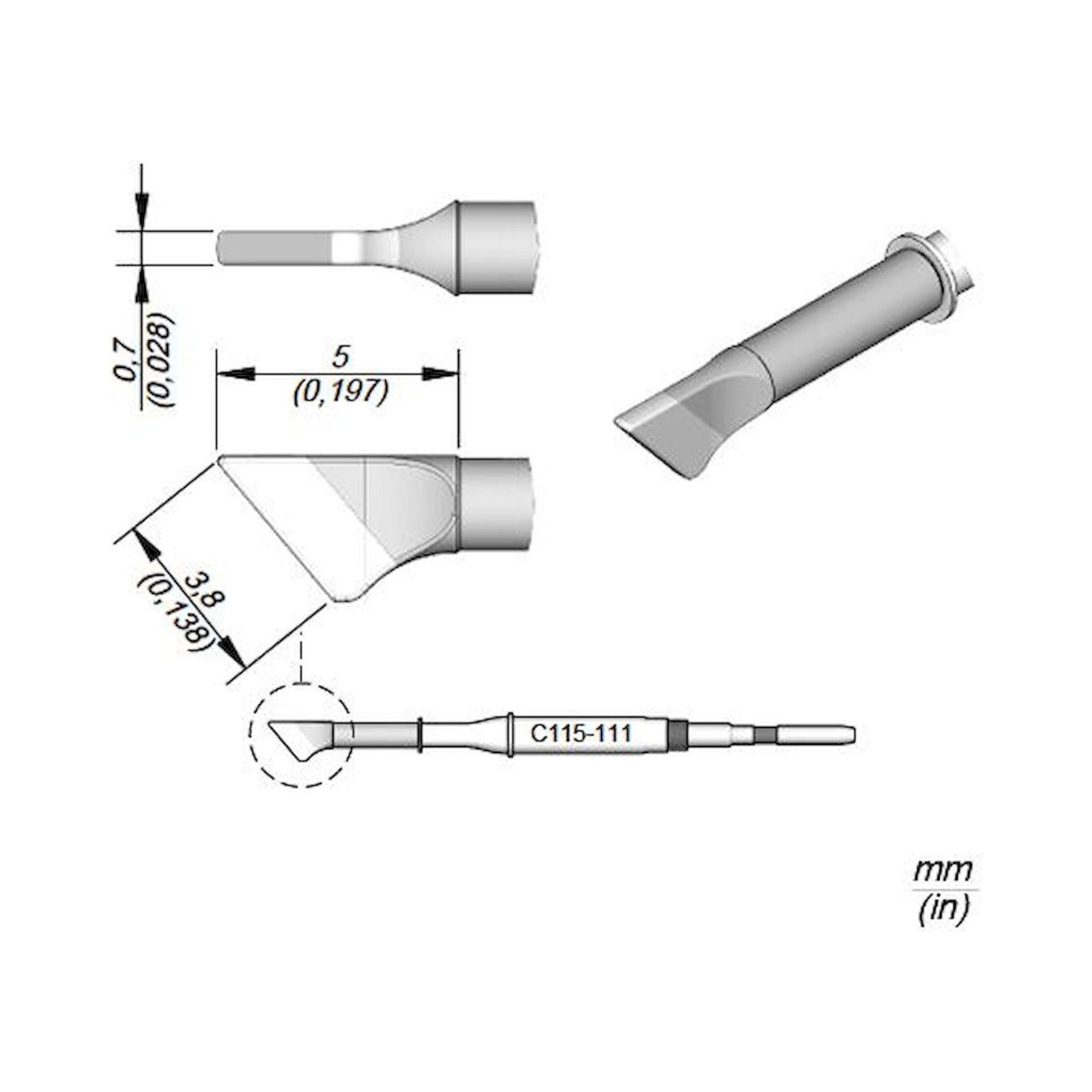 JBC C115111. Blade-shaped soldering tip, B: 3.8 mm, C115111