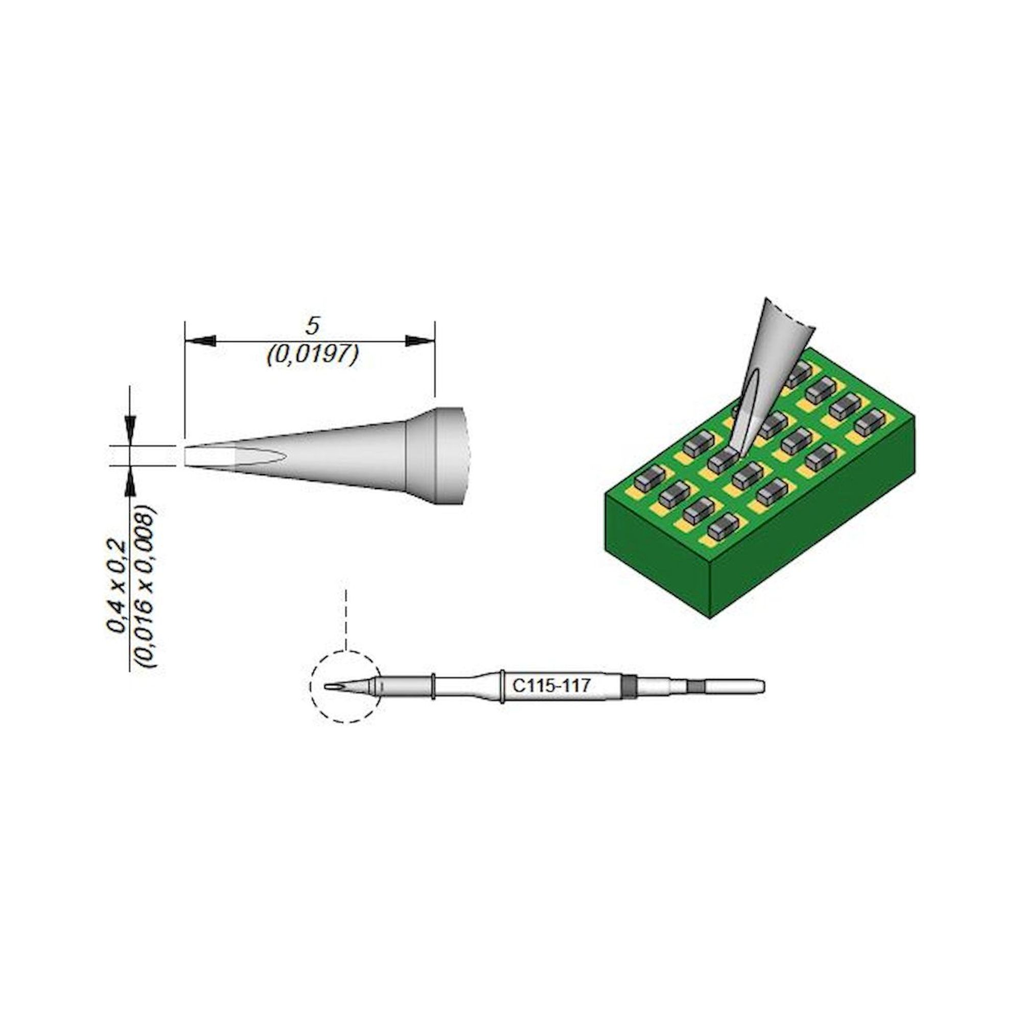 JBC C115117. Chisel-shaped soldering tip, 0.4x0.2 mm, C115117