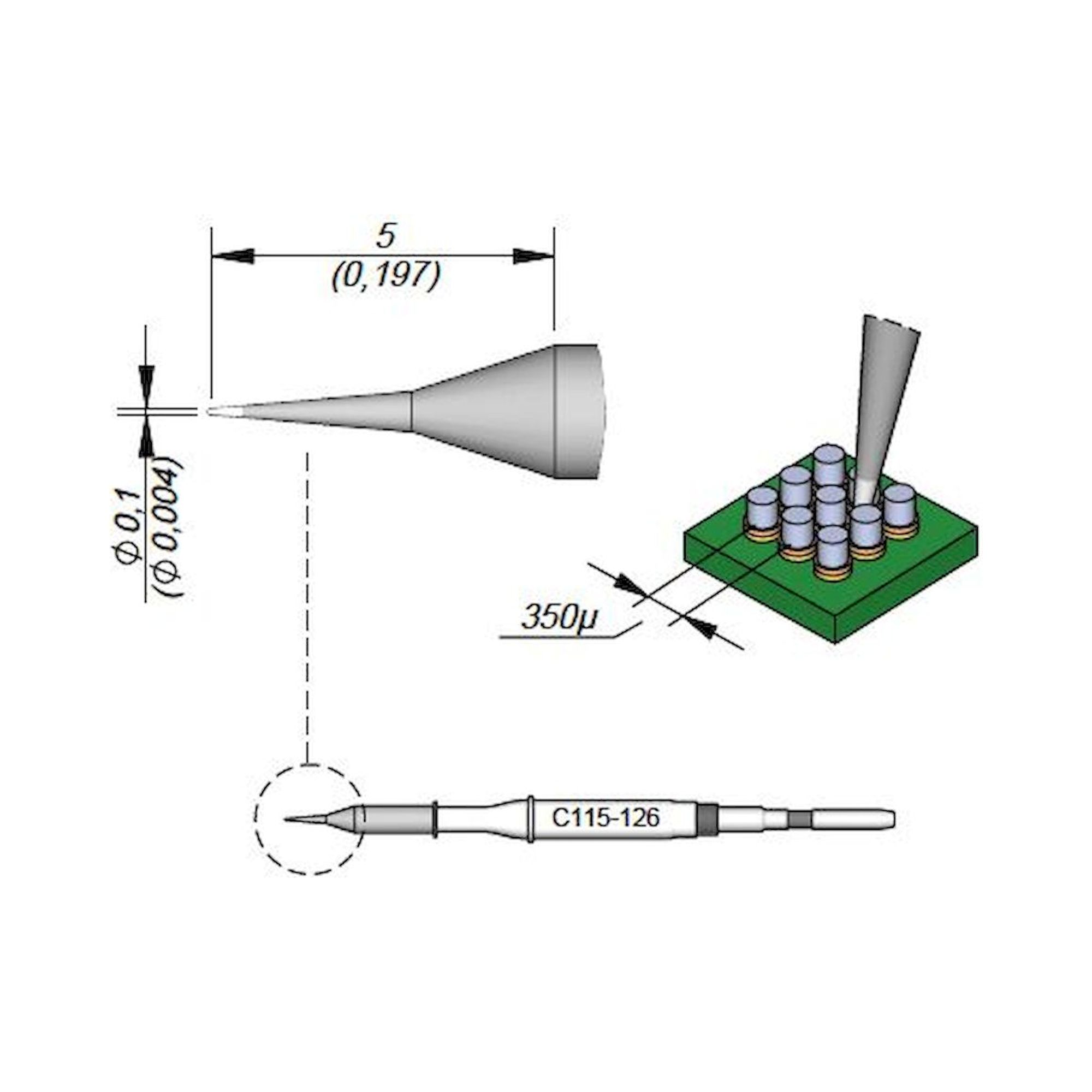 JBC C115126. Soldering tip conical, D: 0.1 mm, C115126