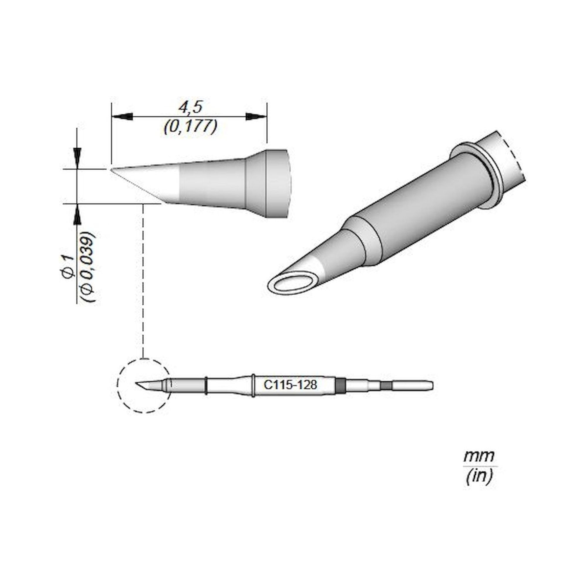JBC C115128. Soldering tip concave, D: 0.1 mm, C115128