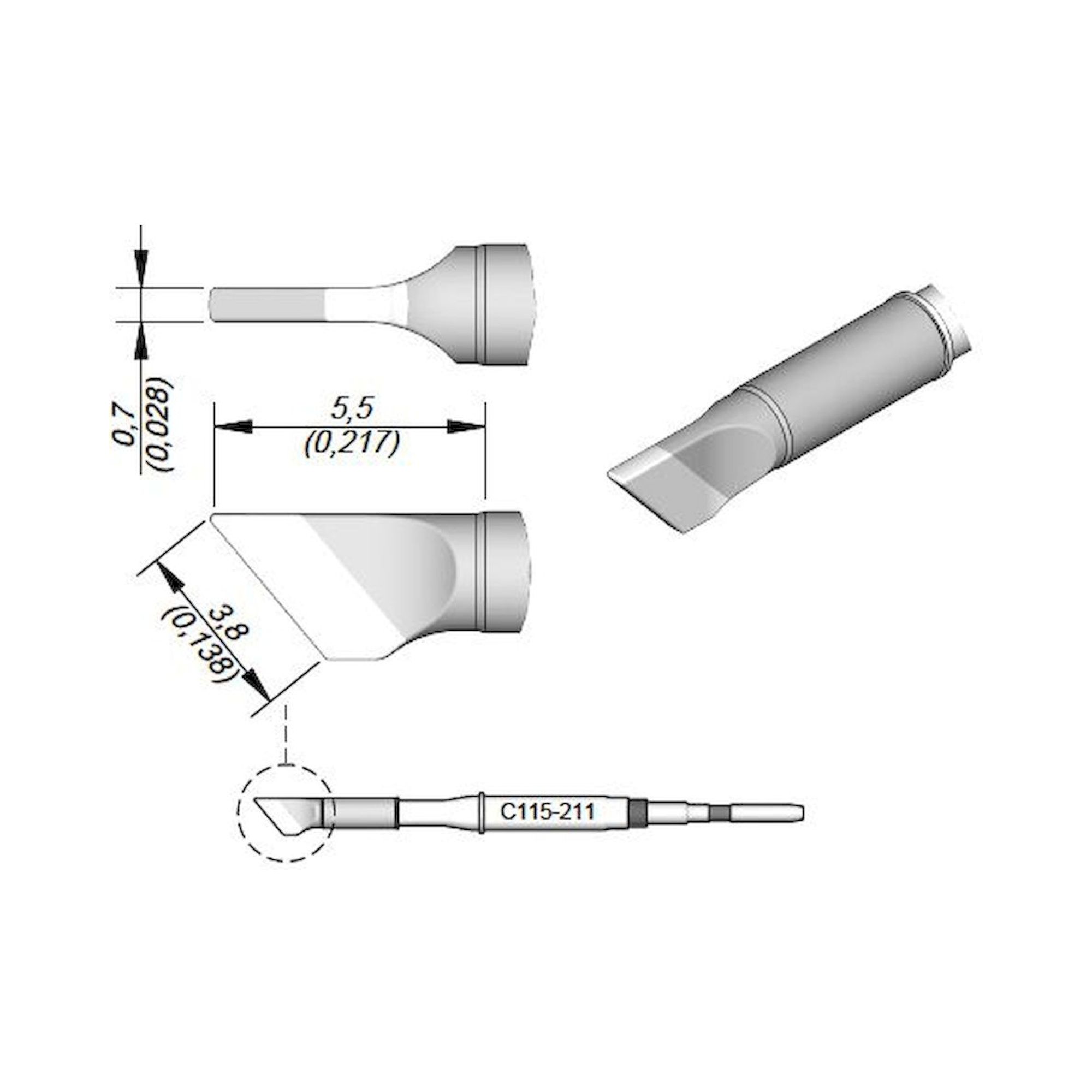 JBC C115211. Soldering tip blade-shaped, 3.5x0.7 mm, C115211