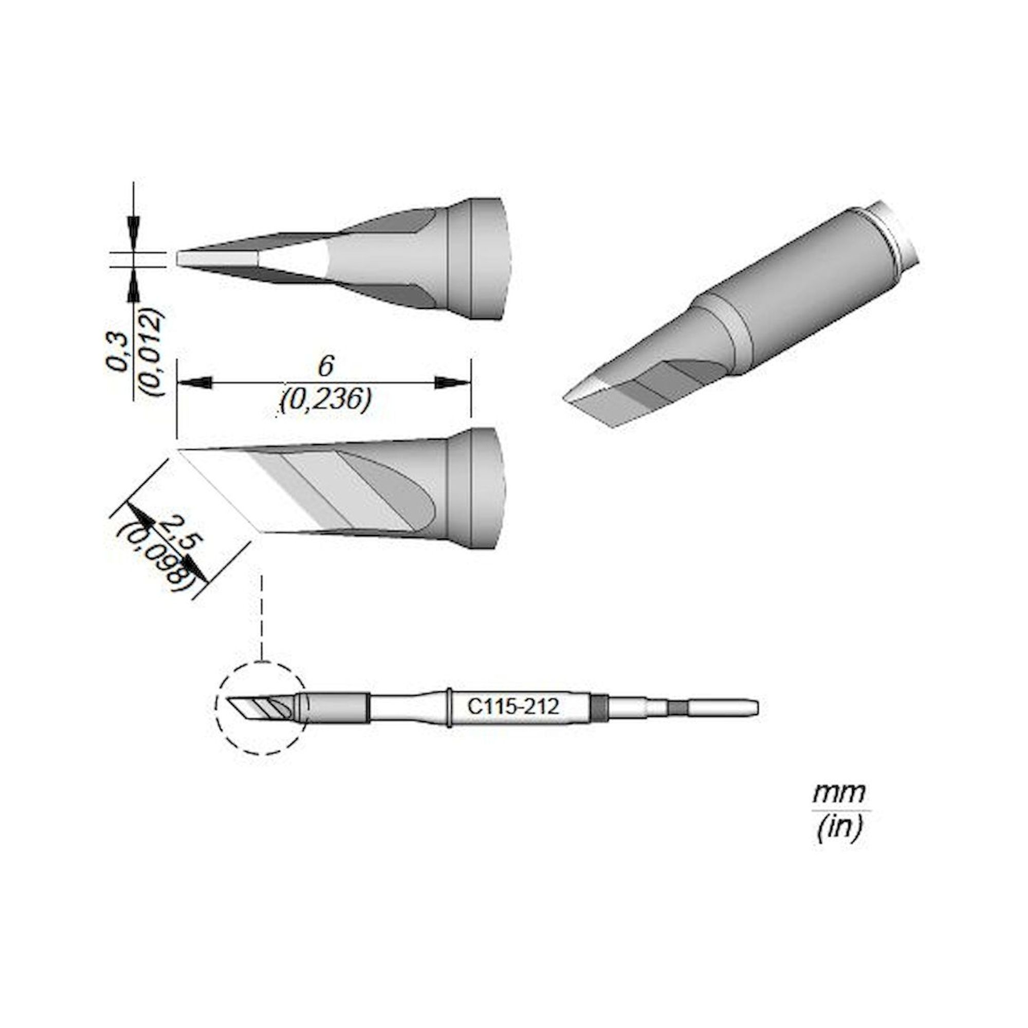 JBC C115212. Soldering/Desoldering tip for Nano handpieces, 2.5x0.3 mm