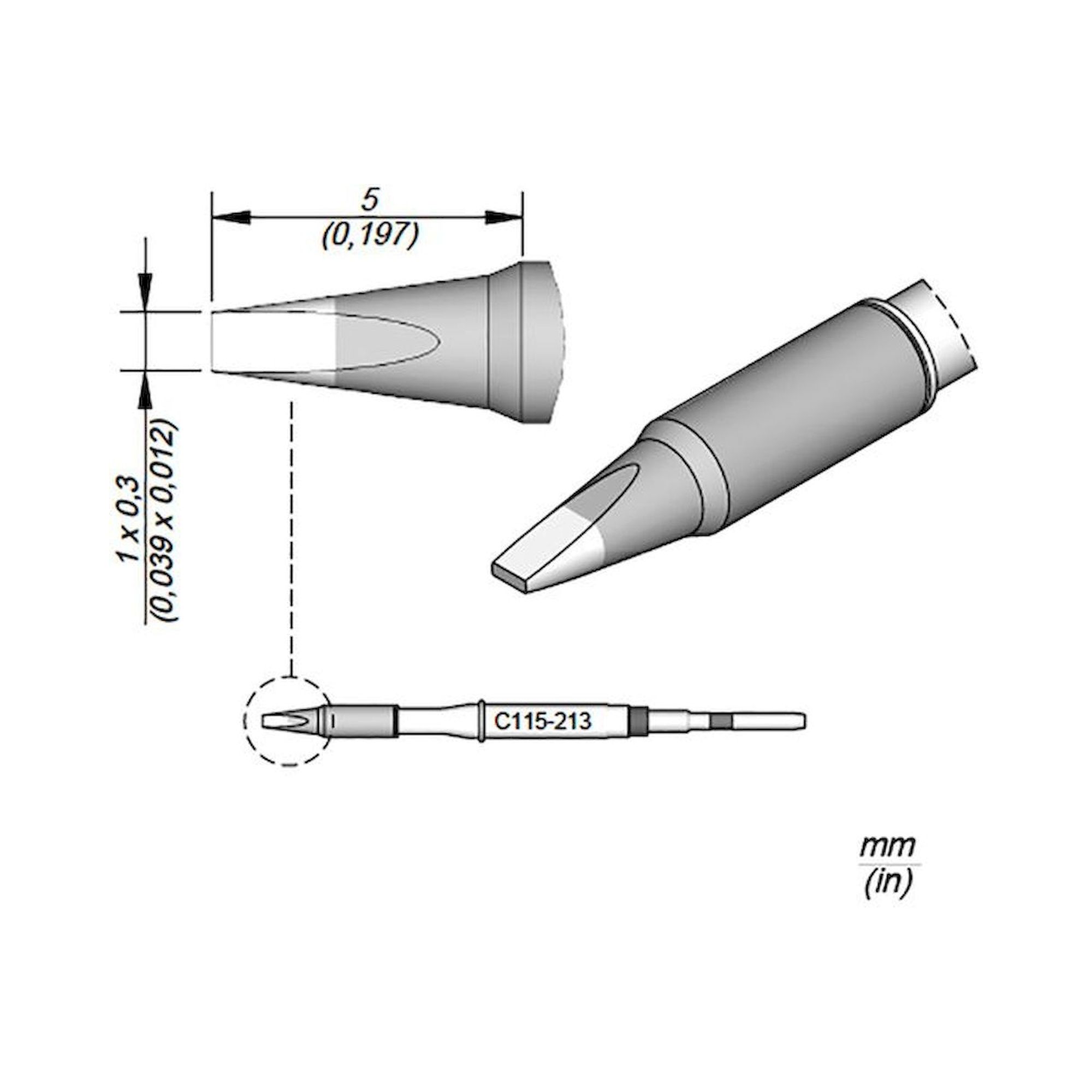 JBC C115213. Chisel-shaped soldering tip, 1x0.3 mm, C115213