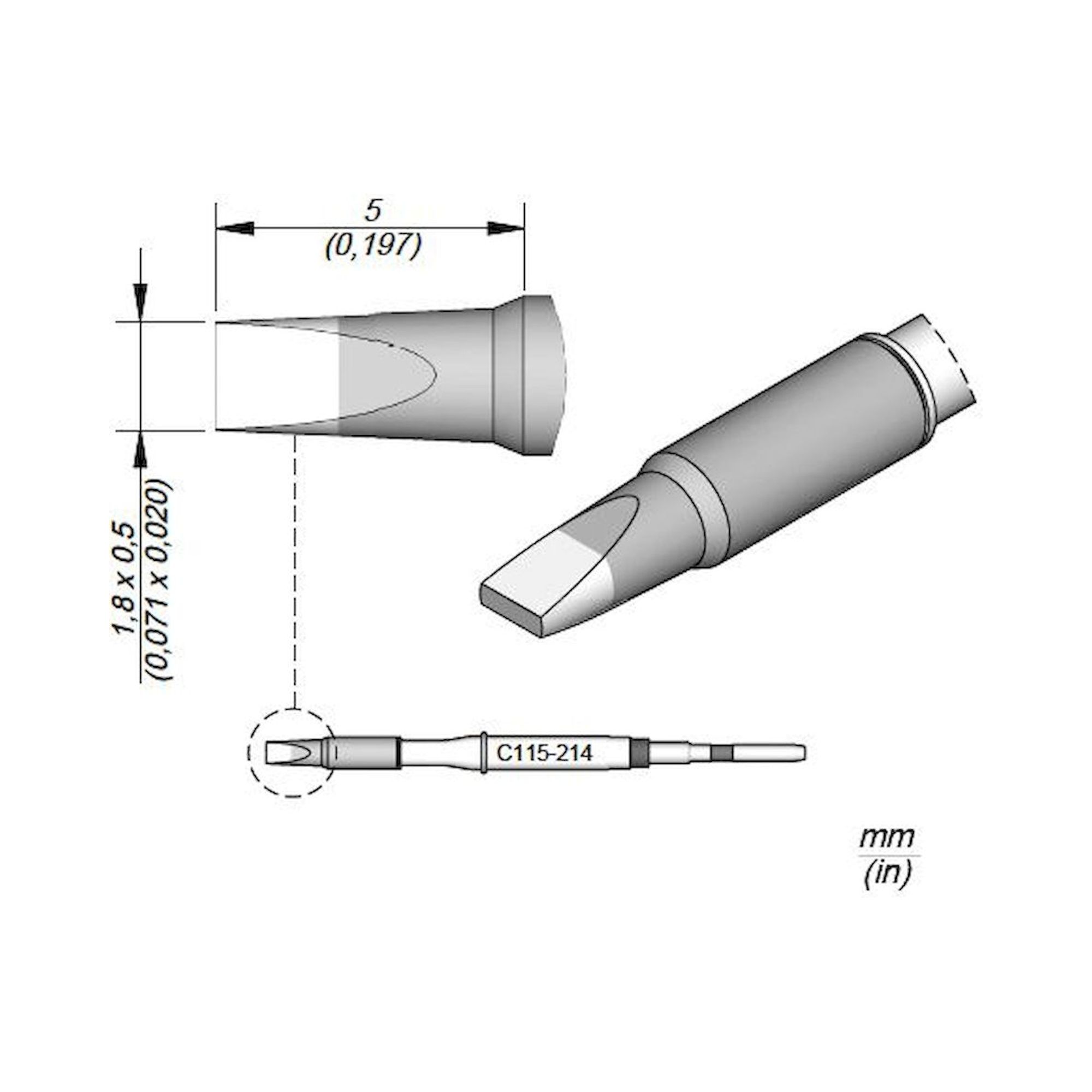JBC C115214. Chisel-shaped soldering tip, 1.8x0.5 mm, C115214