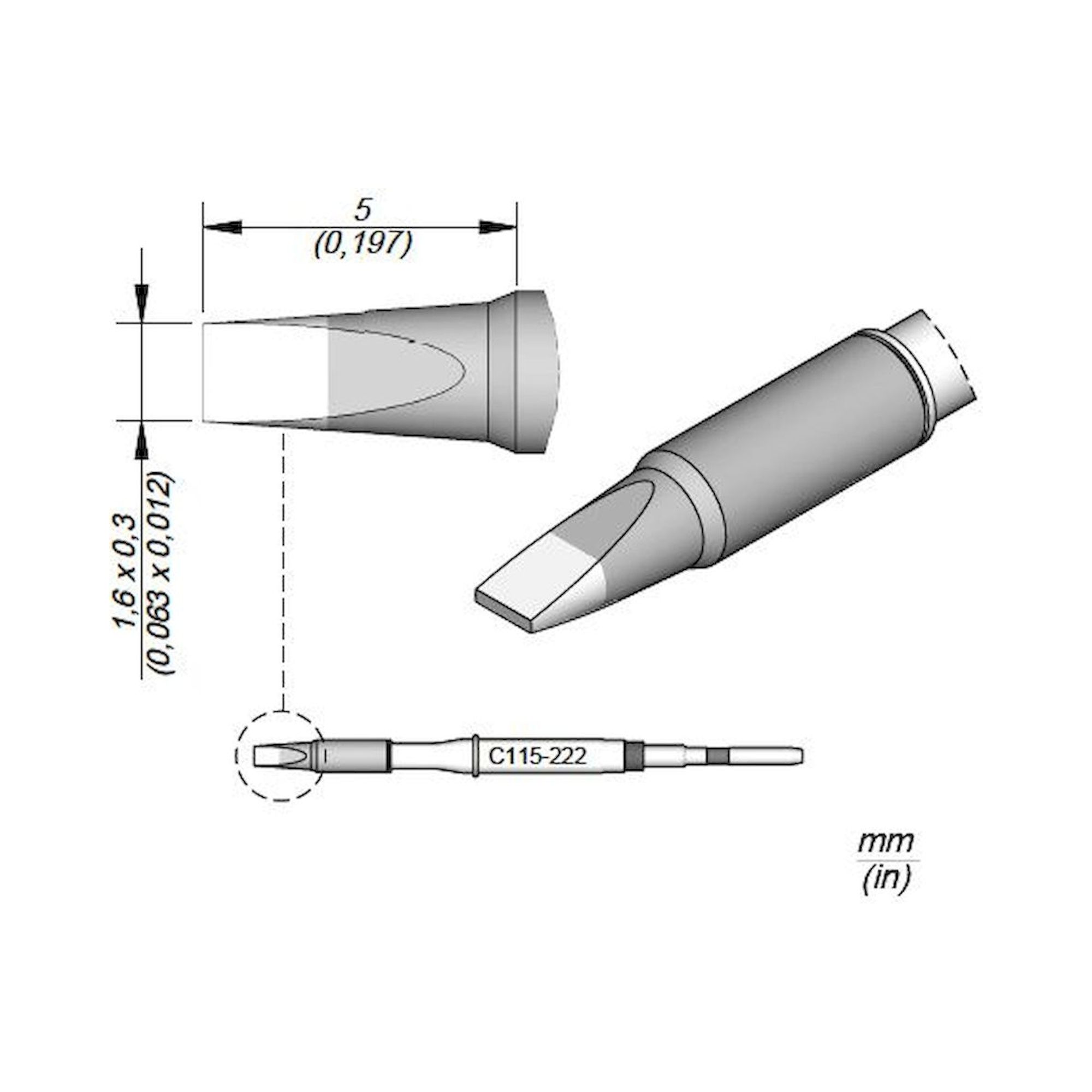 JBC C115222. Chisel-shaped soldering tip, 1.6x0.3 mm, C115222