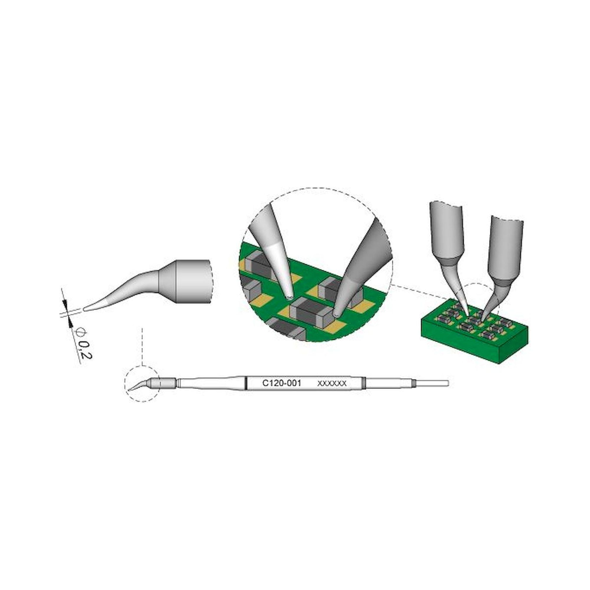 JBC C120001. Soldering tip conical bent, D: 0,2 mm, C120001