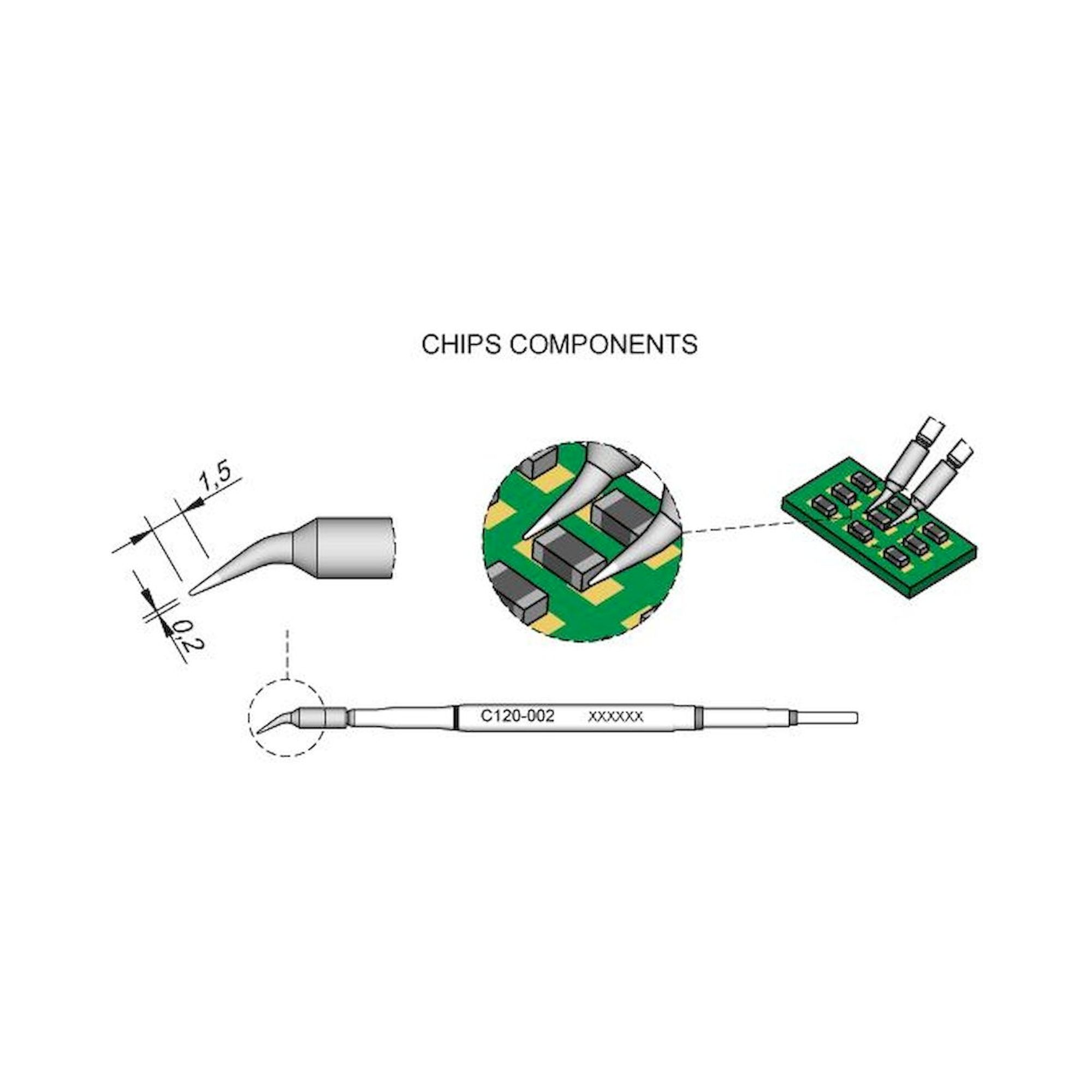 JBC C120002. Soldering tip conical bent, D: 0,2 mm, C120002