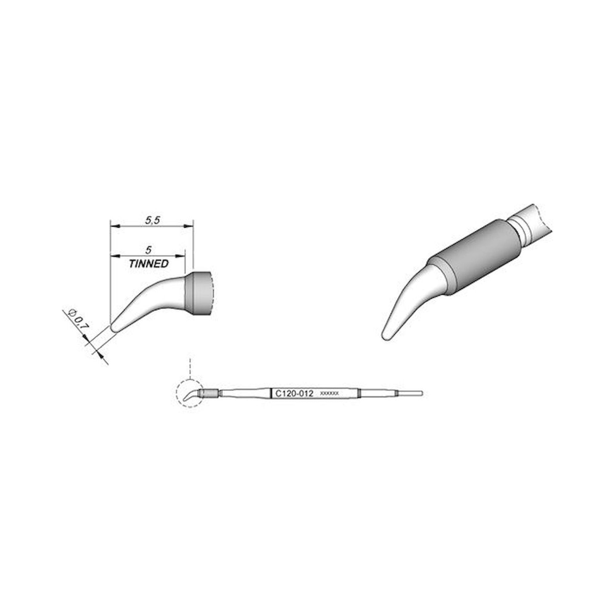 JBC C120012. Soldering tip conical bent, D: 0,7 mm, C120012