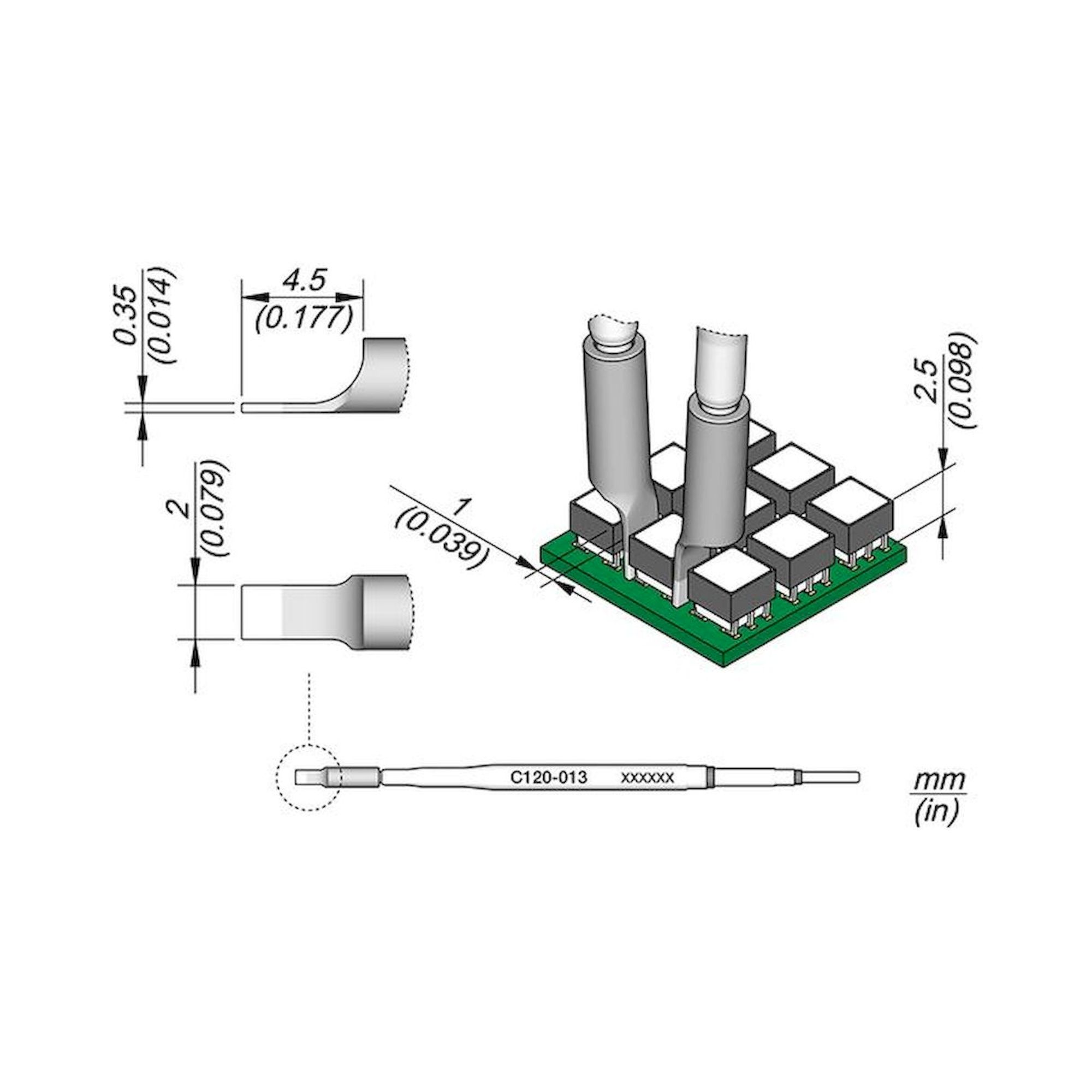 JBC C120013. Soldering tip blade-shaped, 2x0.35 mm, C120013