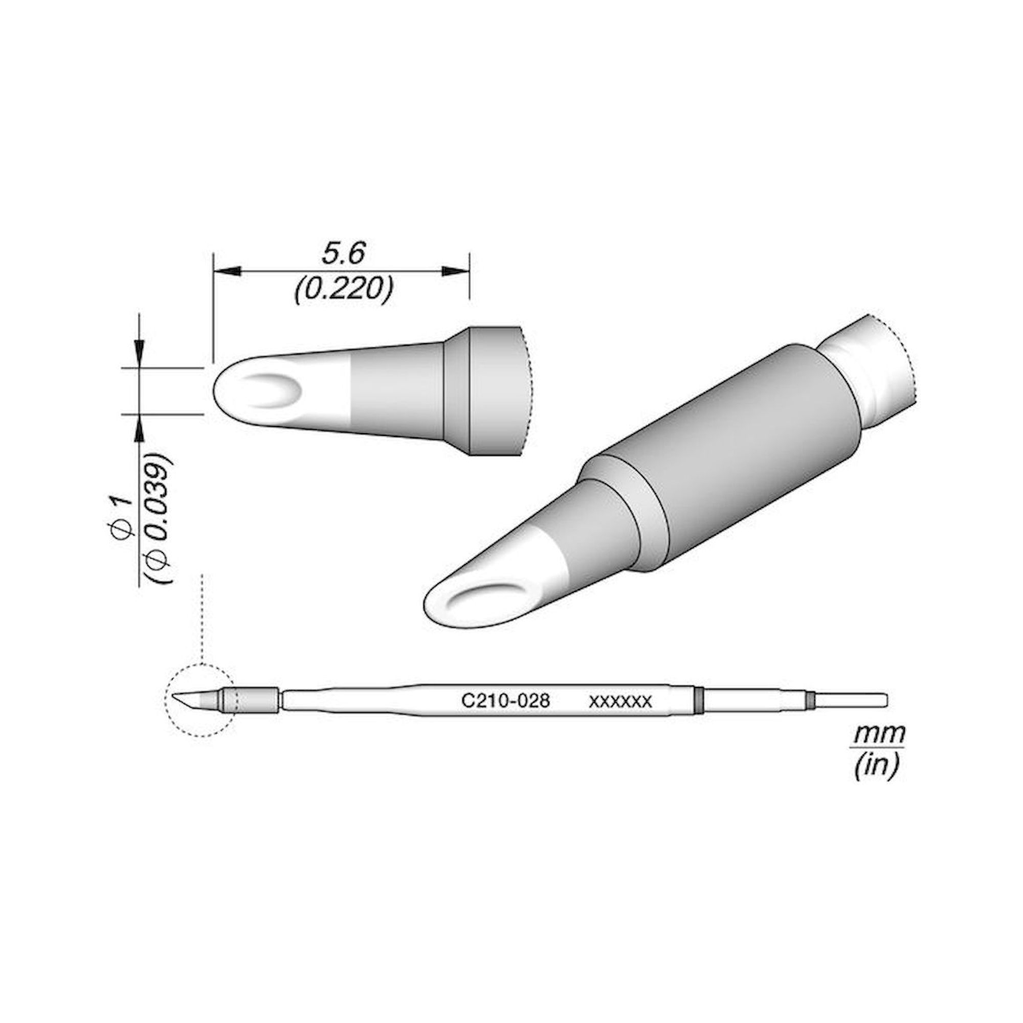 JBC C210028. Lötspitze für T210-A/T210-NA, Hohlkehle, C210028