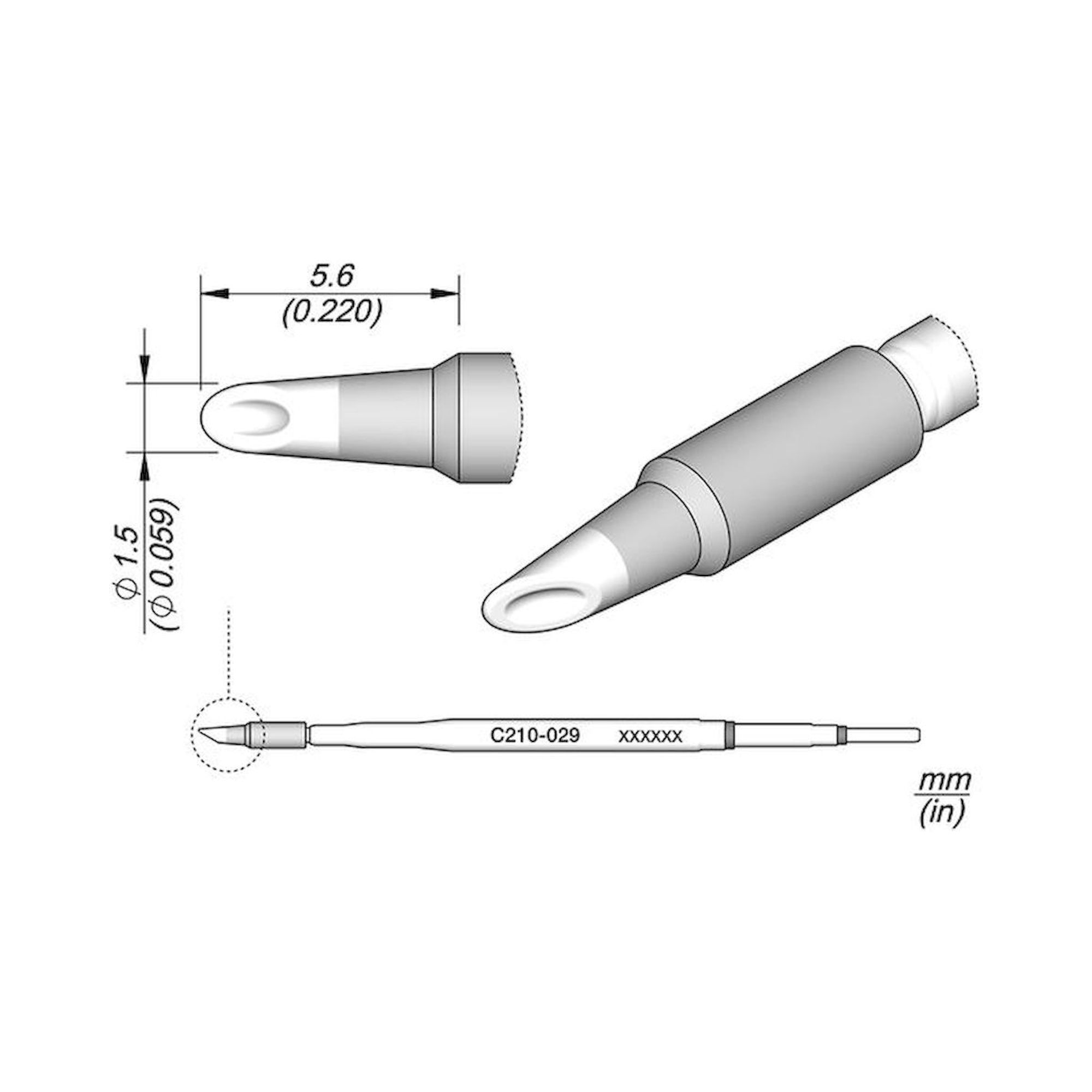 JBC C210029. Lötspitze für T210-A/T210-NA, Hohlkehle, C210029