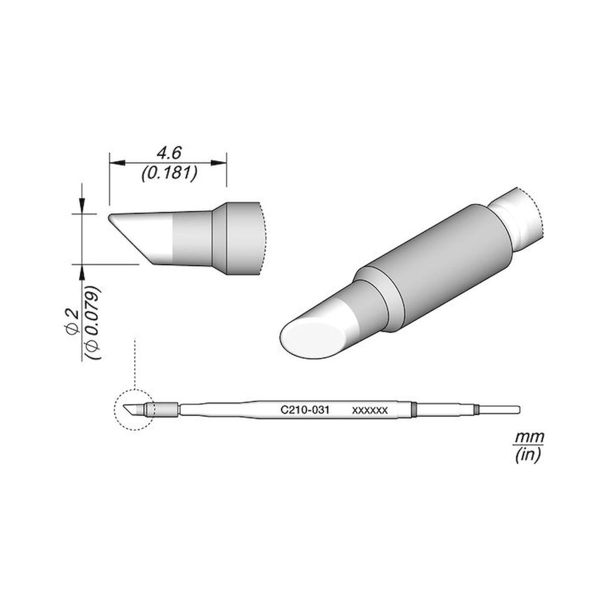 JBC C210031. Lötspitze für T210-A/T210-NA, abgeschrägt, C210031