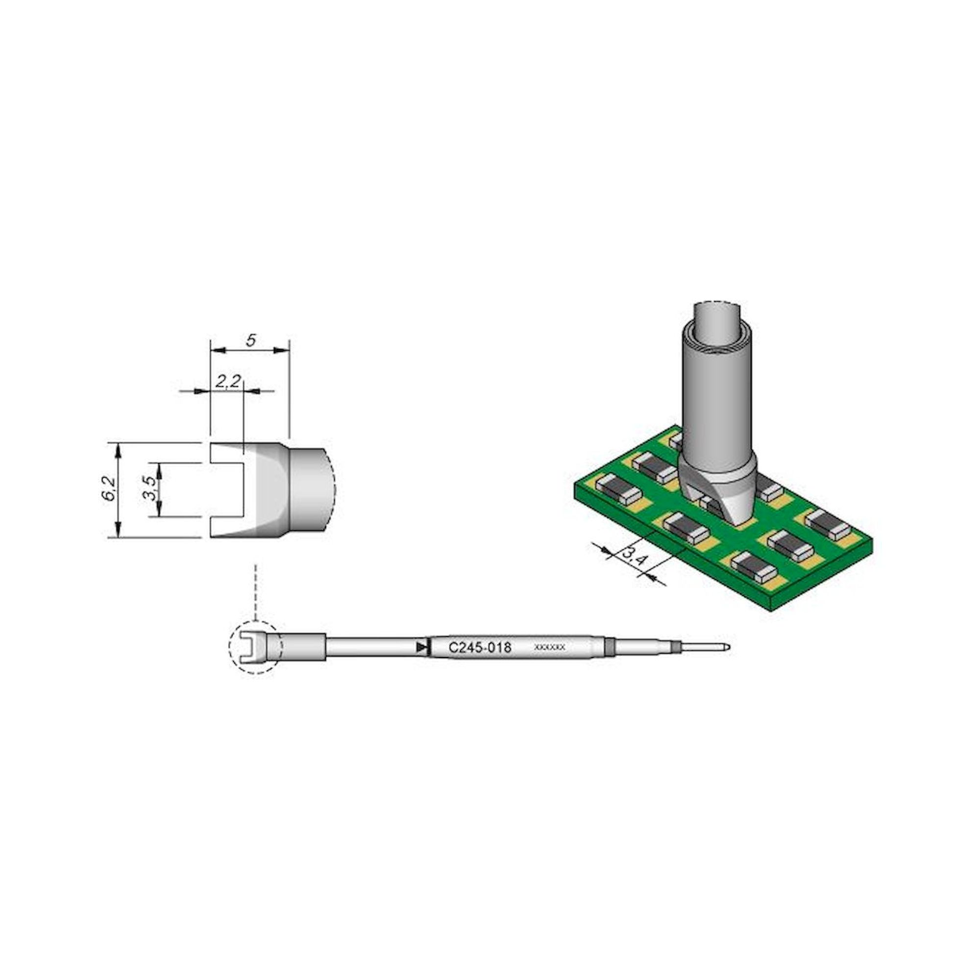JBC C245018. Desoldering tip chip 3,4 mm, C245018